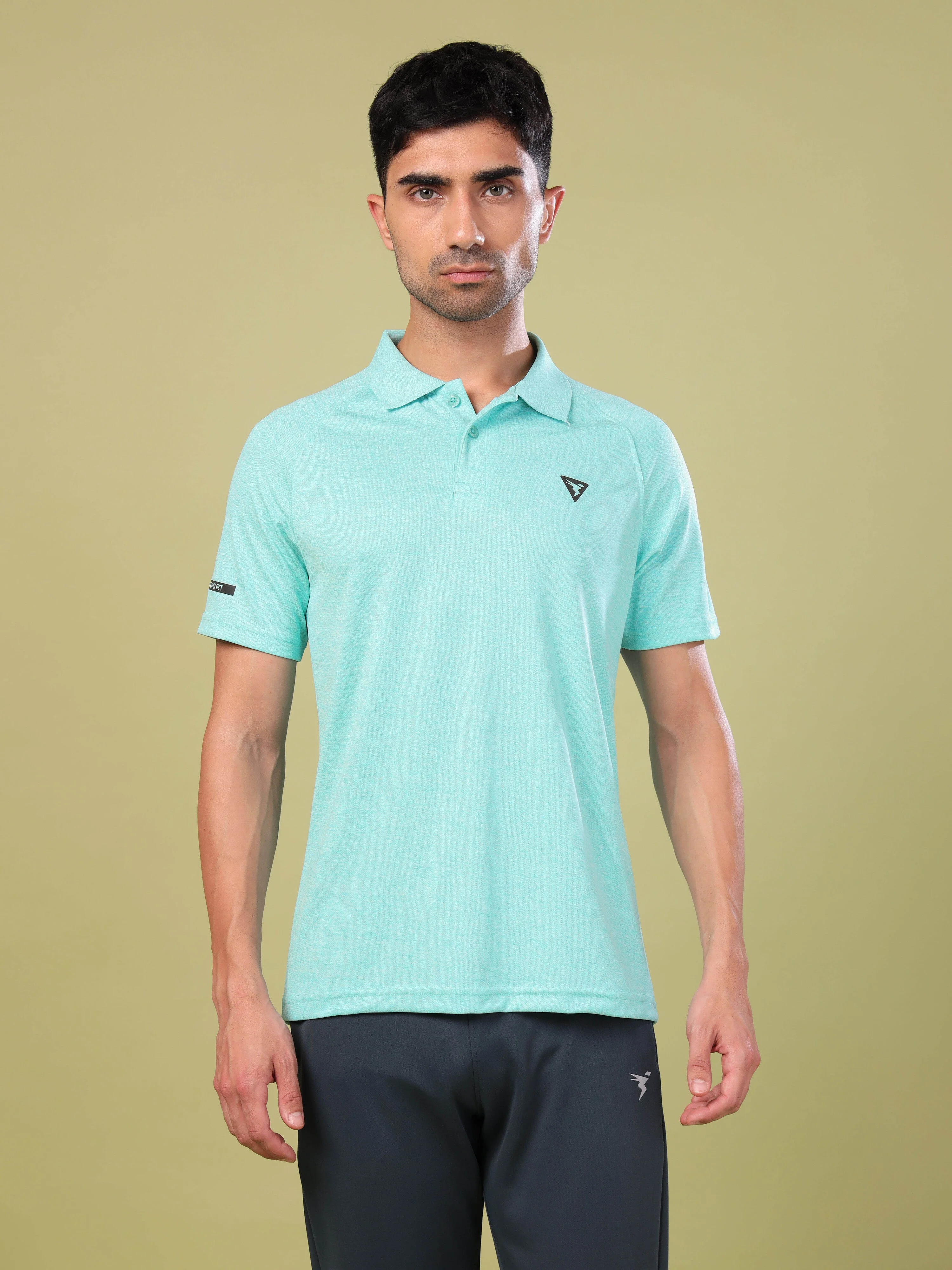 Men Melange Slim Fit Polo T-shirt with DOUBLE COOL - Image 2
