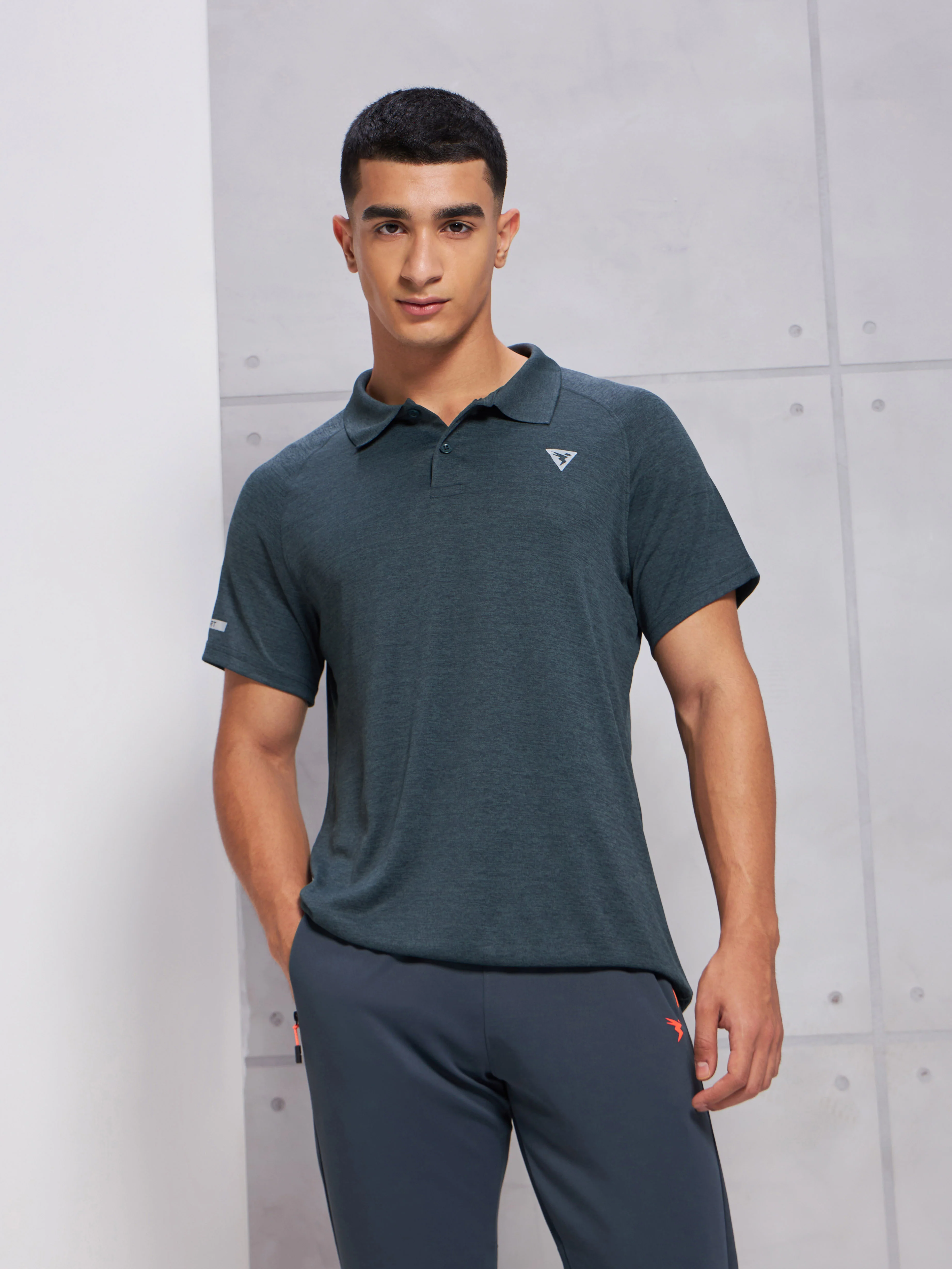 Men Melange Slim Fit Polo T-shirt with DOUBLE COOL - Image 2