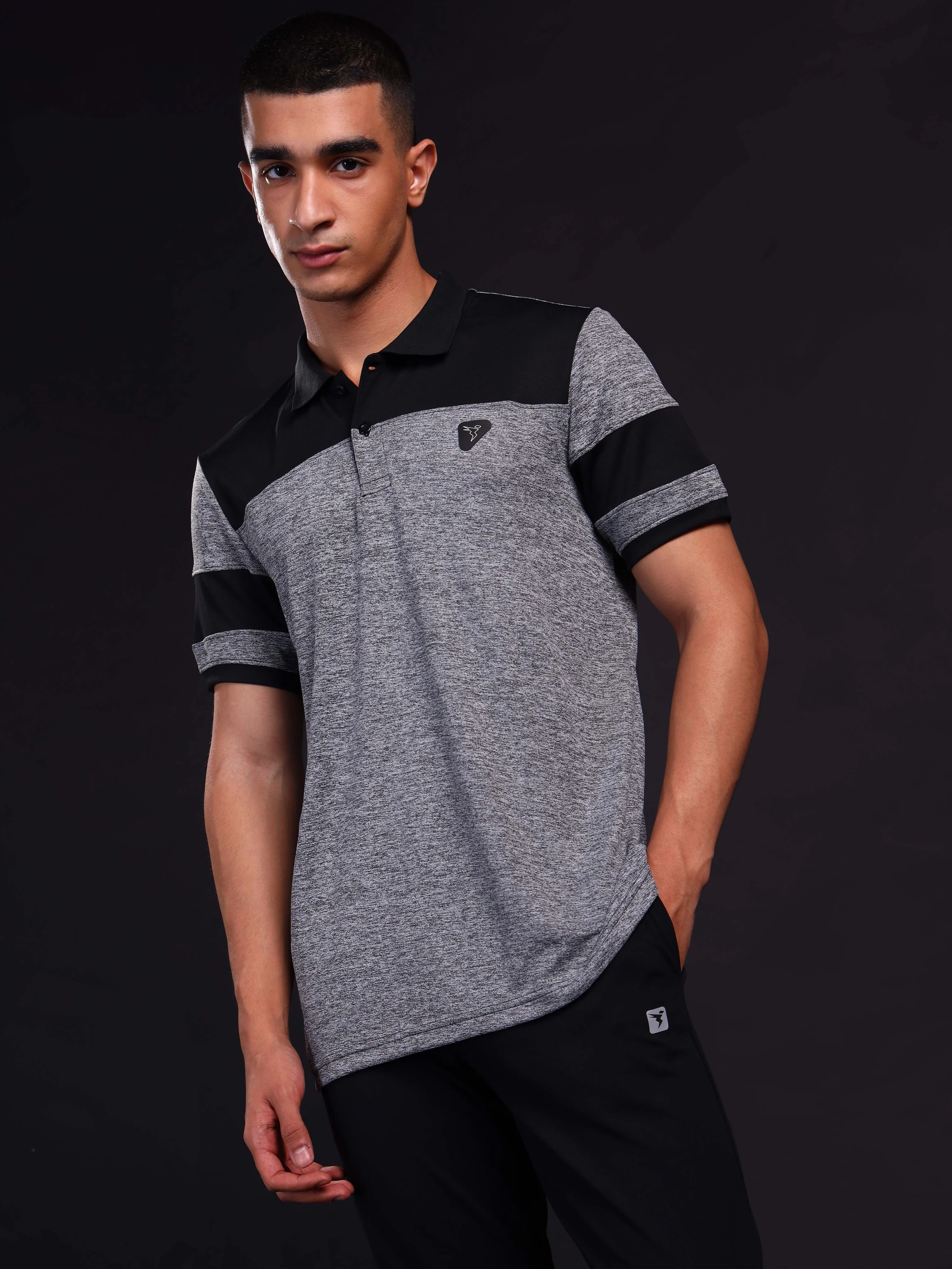 Men Melange Slim Fit Polo T-shirt with DOUBLE COOL