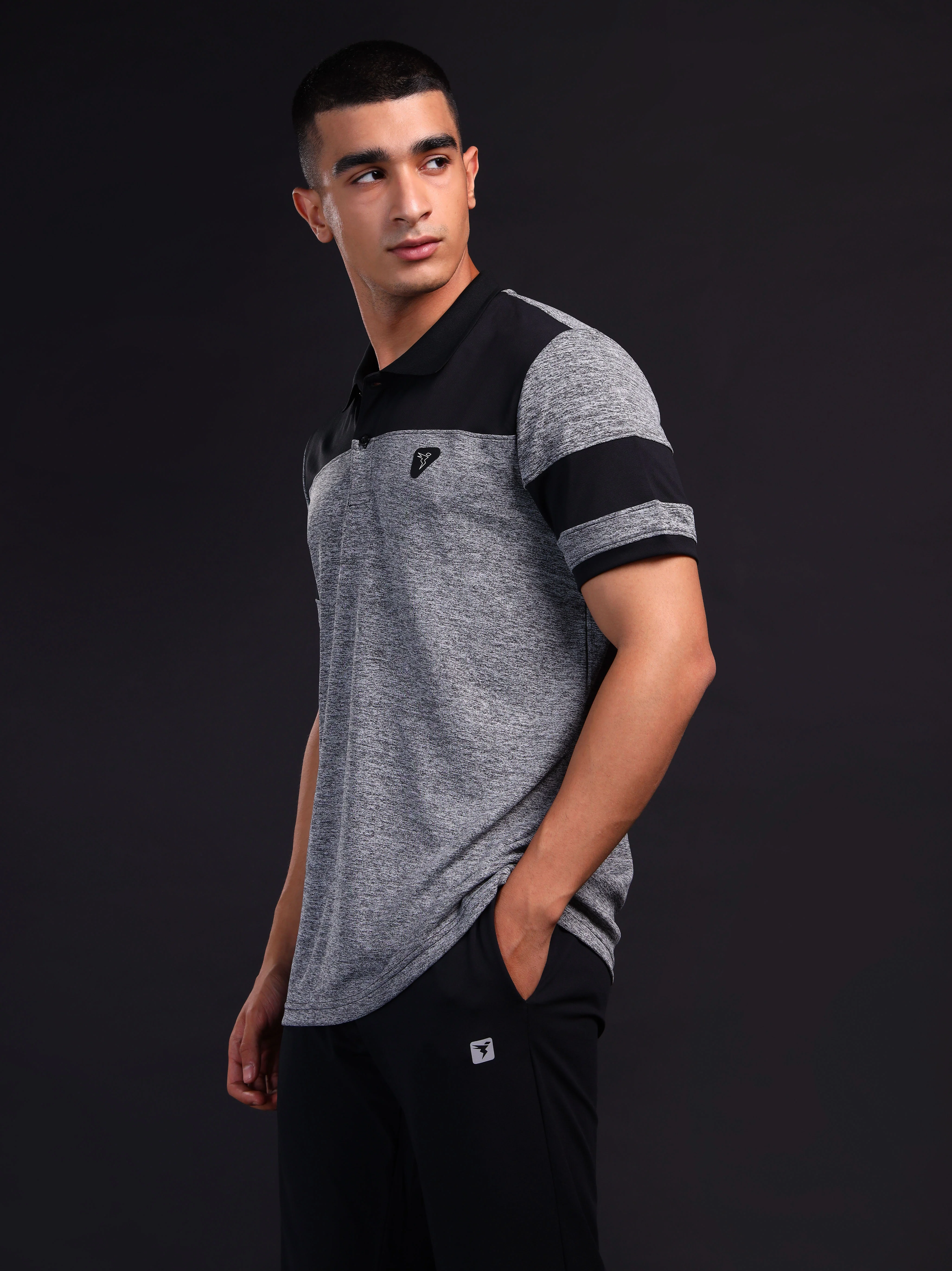 Men Melange Slim Fit Polo T-shirt with DOUBLE COOL - Image 4