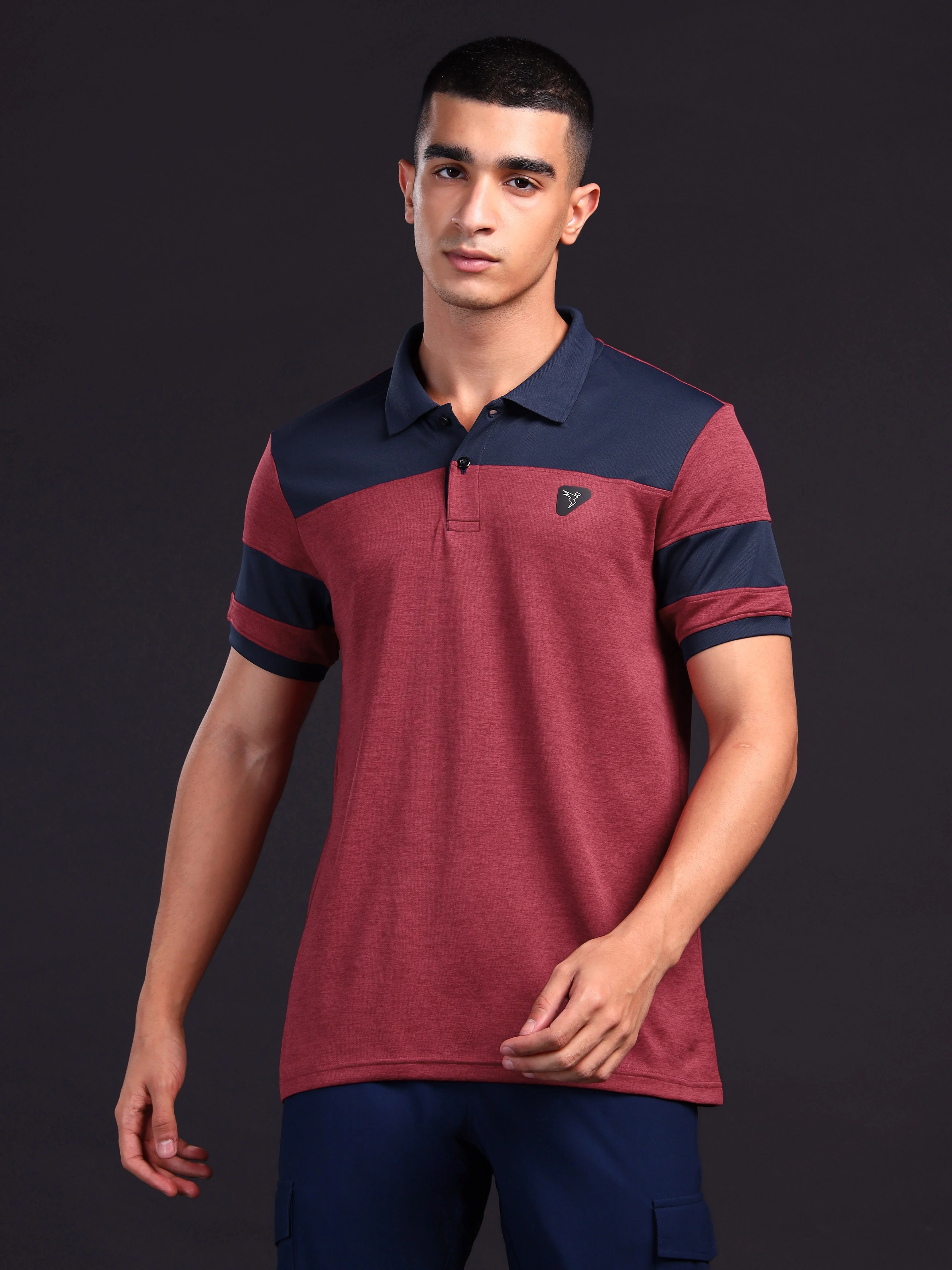 Men Melange Slim Fit Polo T-shirt with DOUBLE COOL