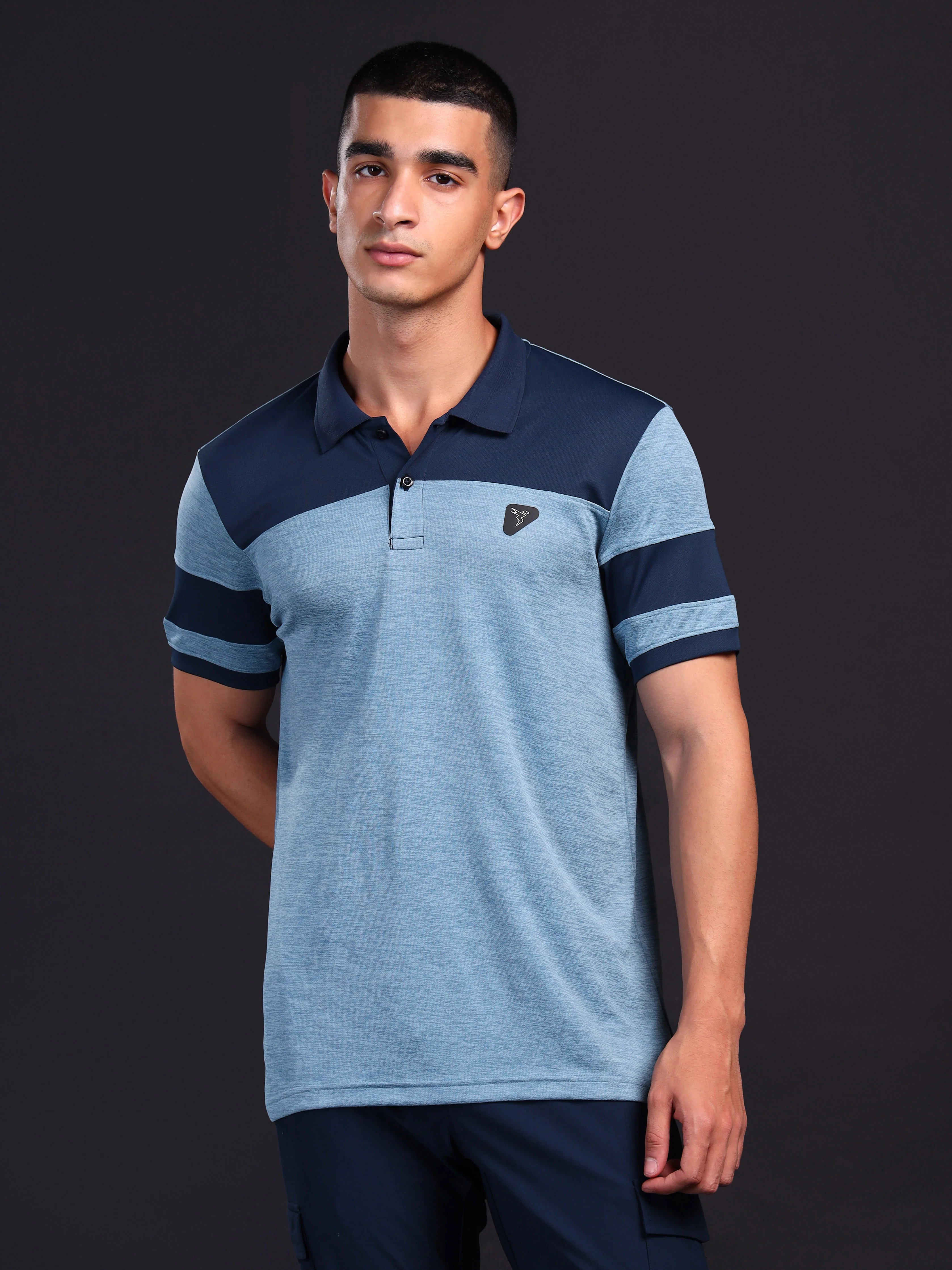 Men Melange Slim Fit Polo T-shirt with DOUBLE COOL - Image 2