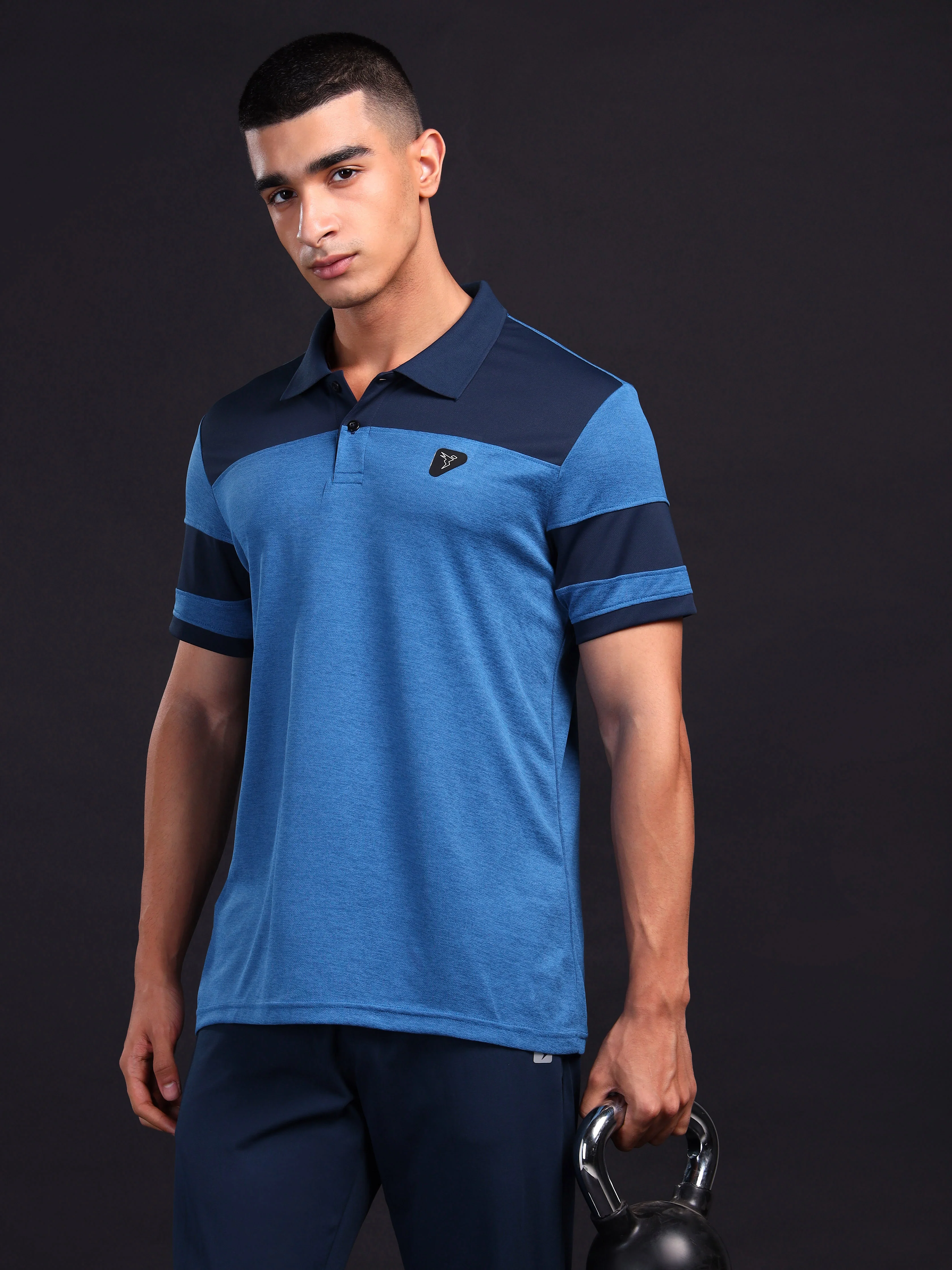 Men Melange Slim Fit Polo T-shirt with DOUBLE COOL