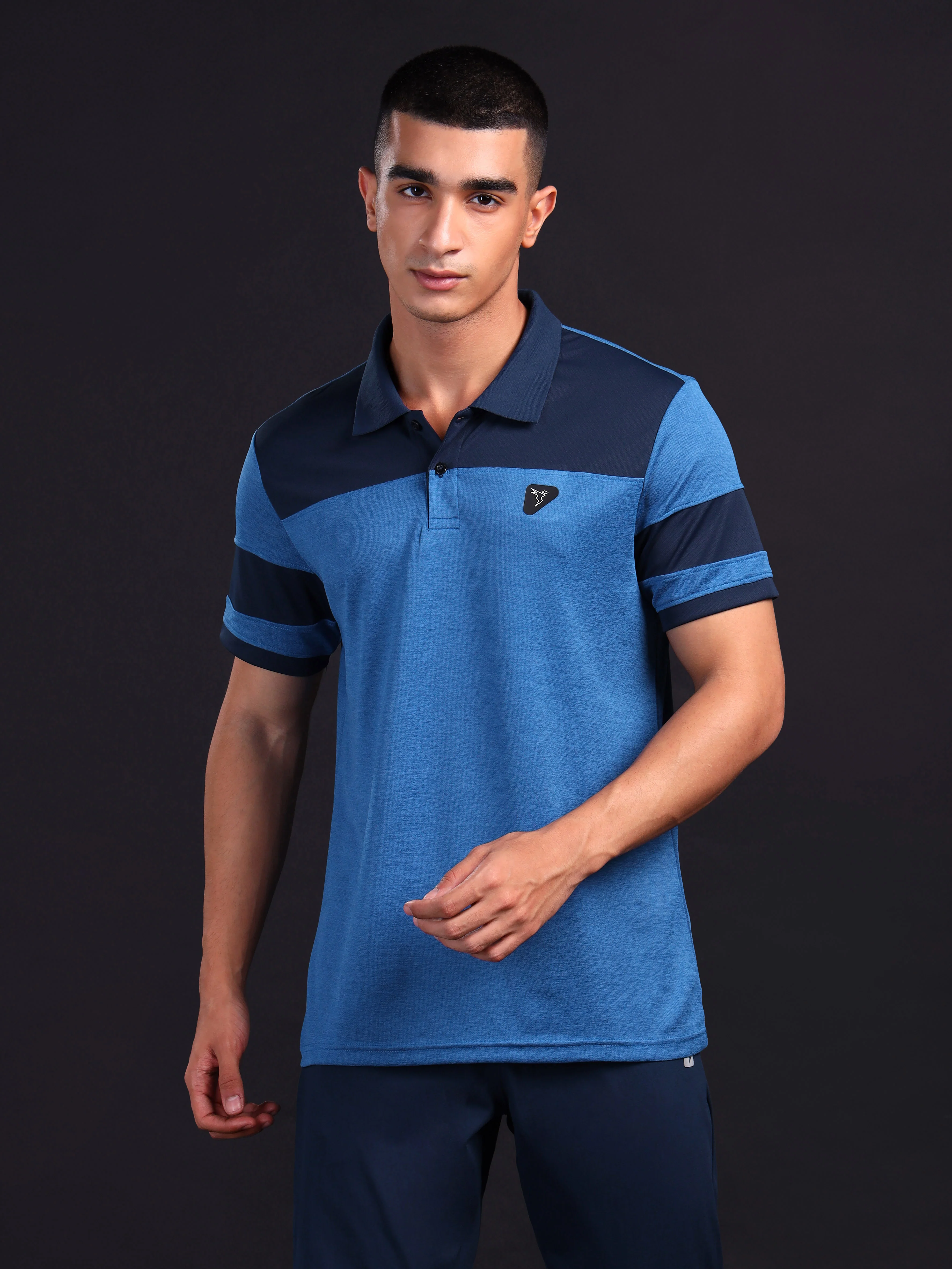 Men Melange Slim Fit Polo T-shirt with DOUBLE COOL - Image 2