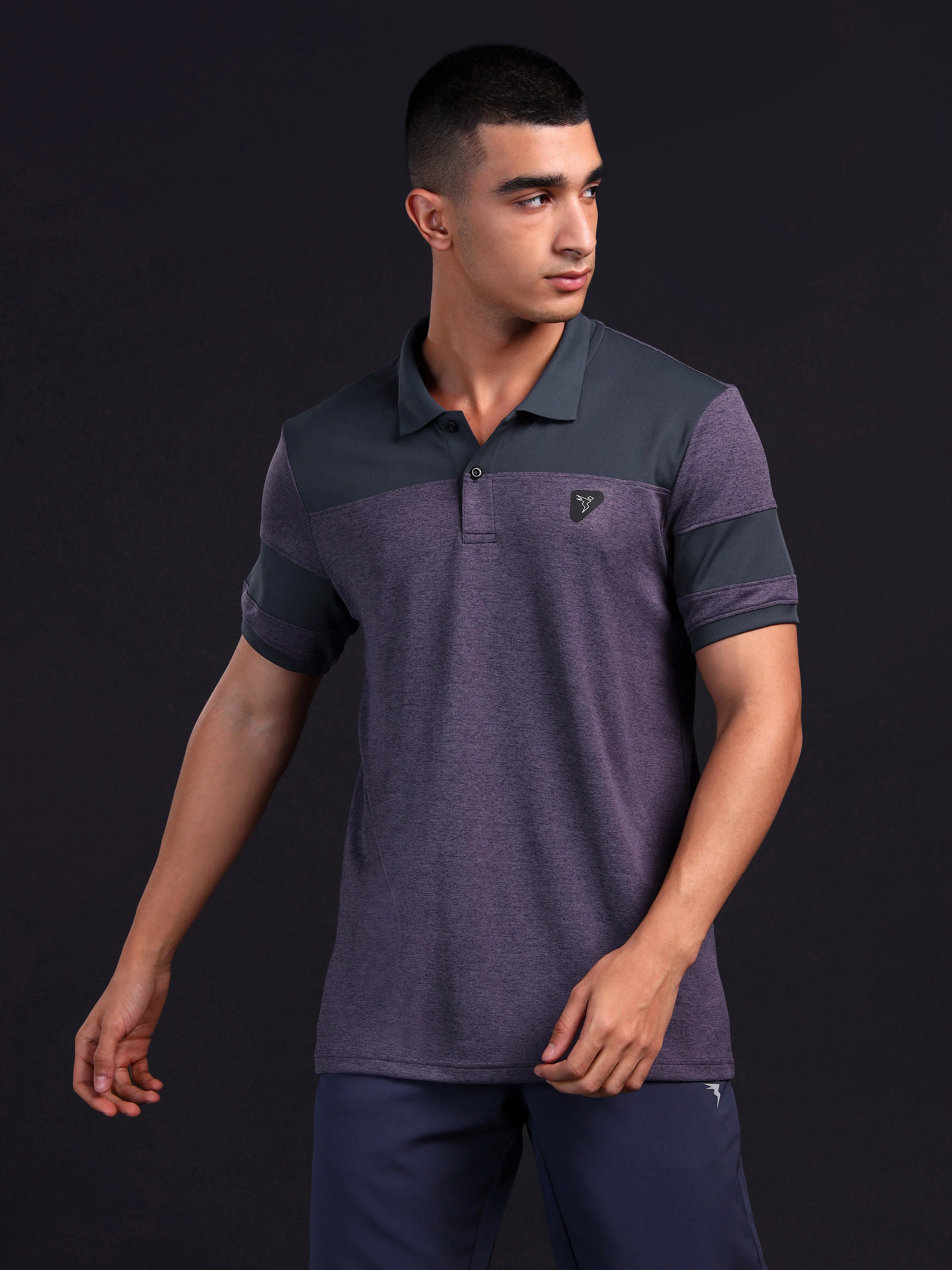 Men Melange Slim Fit Polo T-shirt with DOUBLE COOL - Image 2