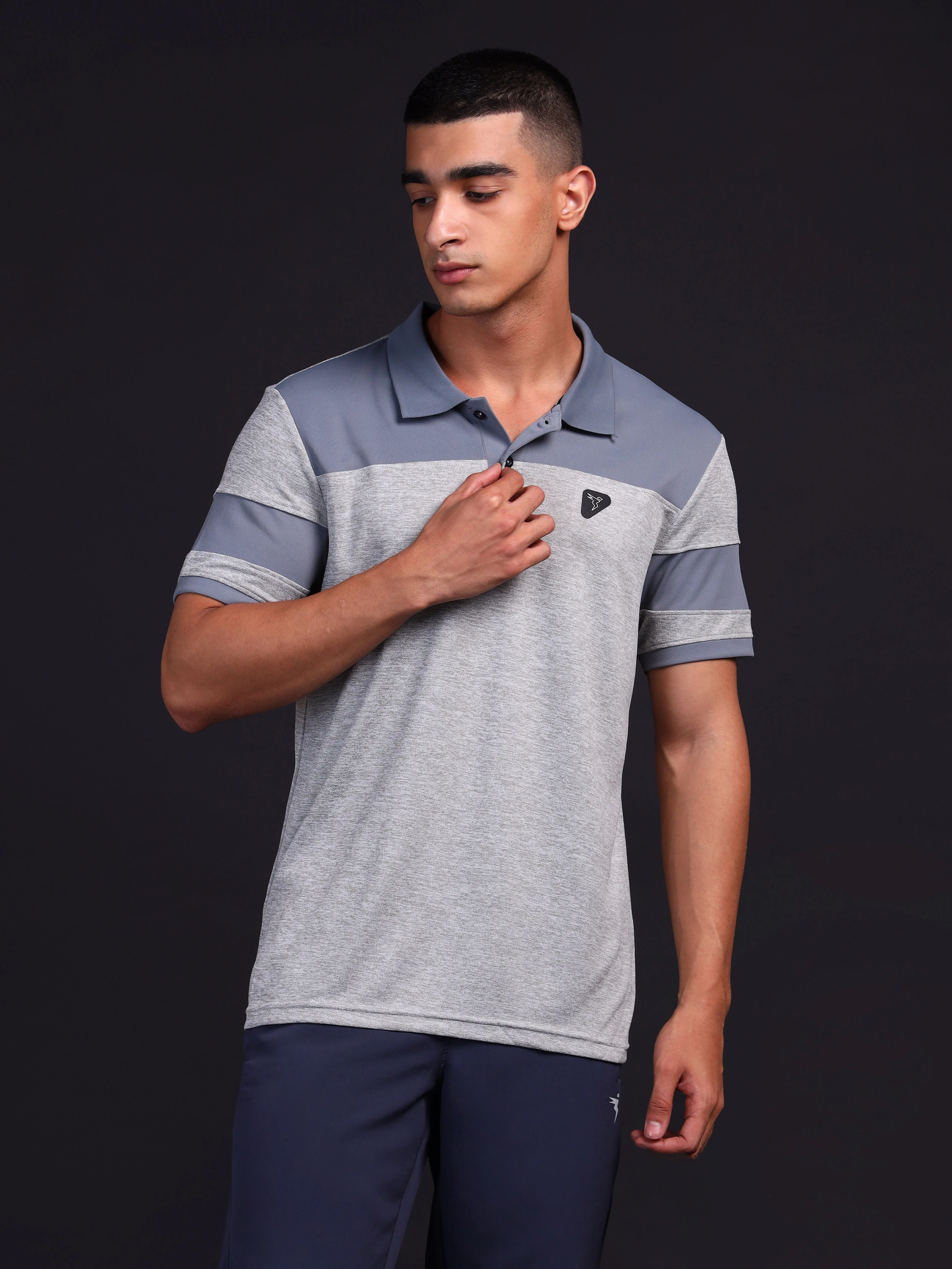 Men Melange Slim Fit Polo T-shirt with DOUBLE COOL - Image 2