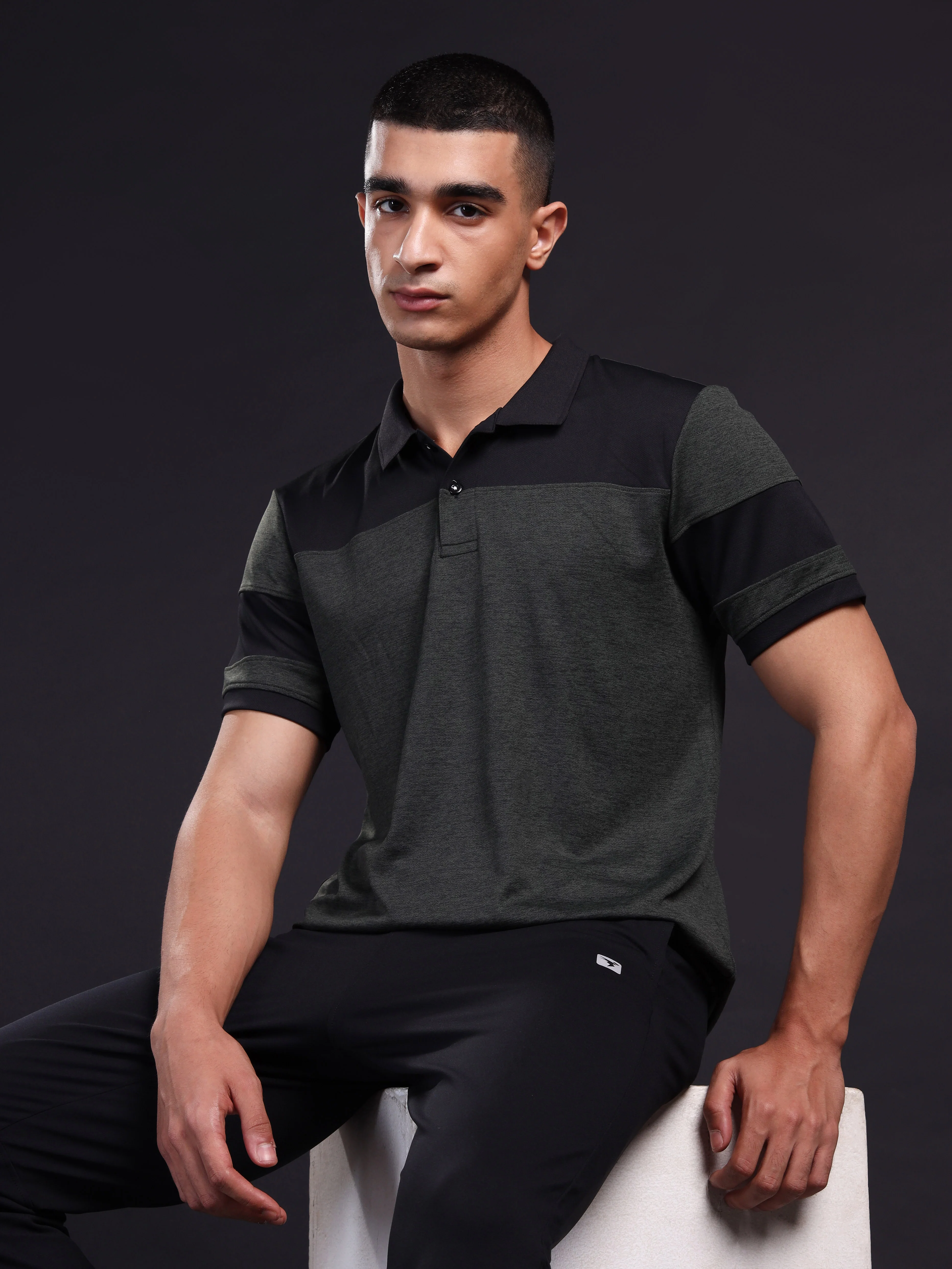Men Melange Slim Fit Polo T-shirt with DOUBLE COOL