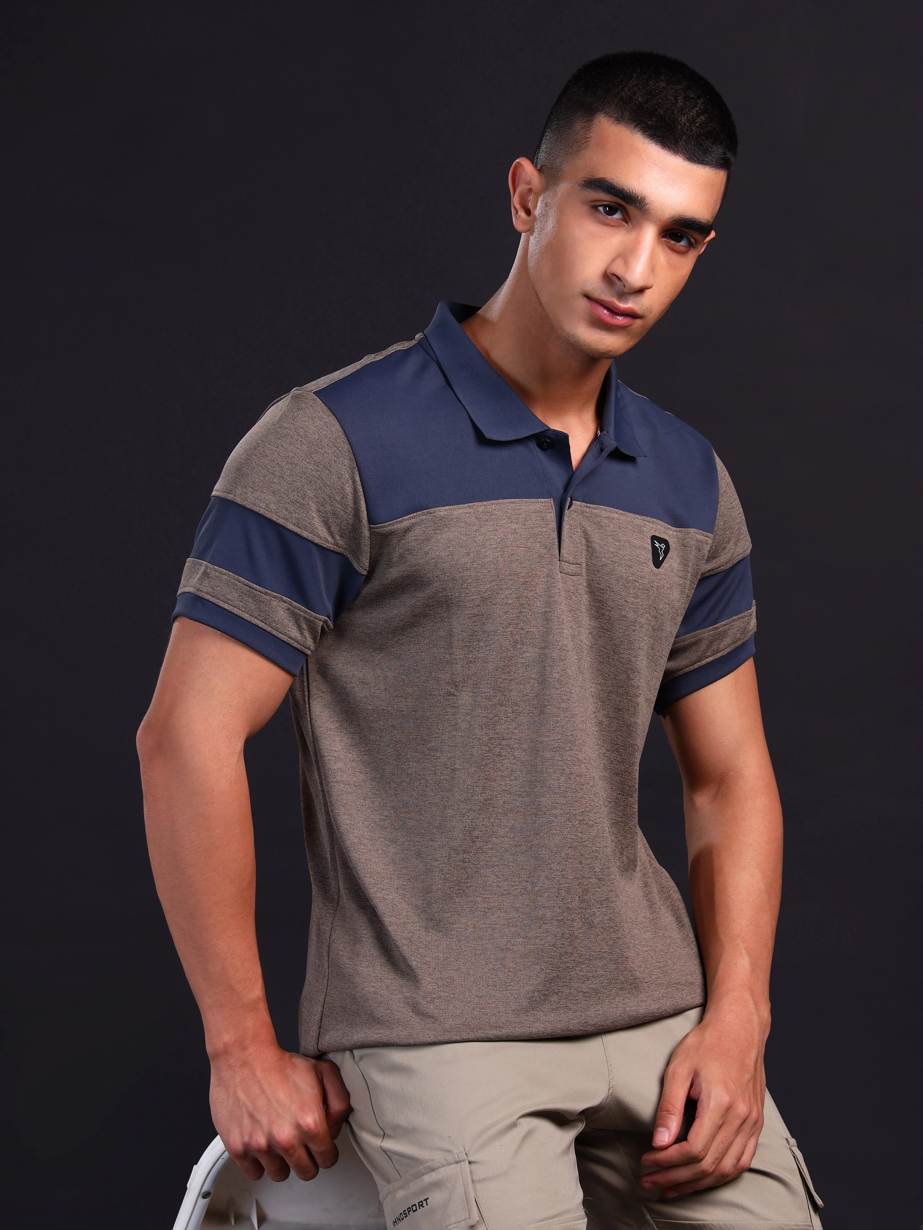 Men Melange Slim Fit Polo T-shirt with DOUBLE COOL