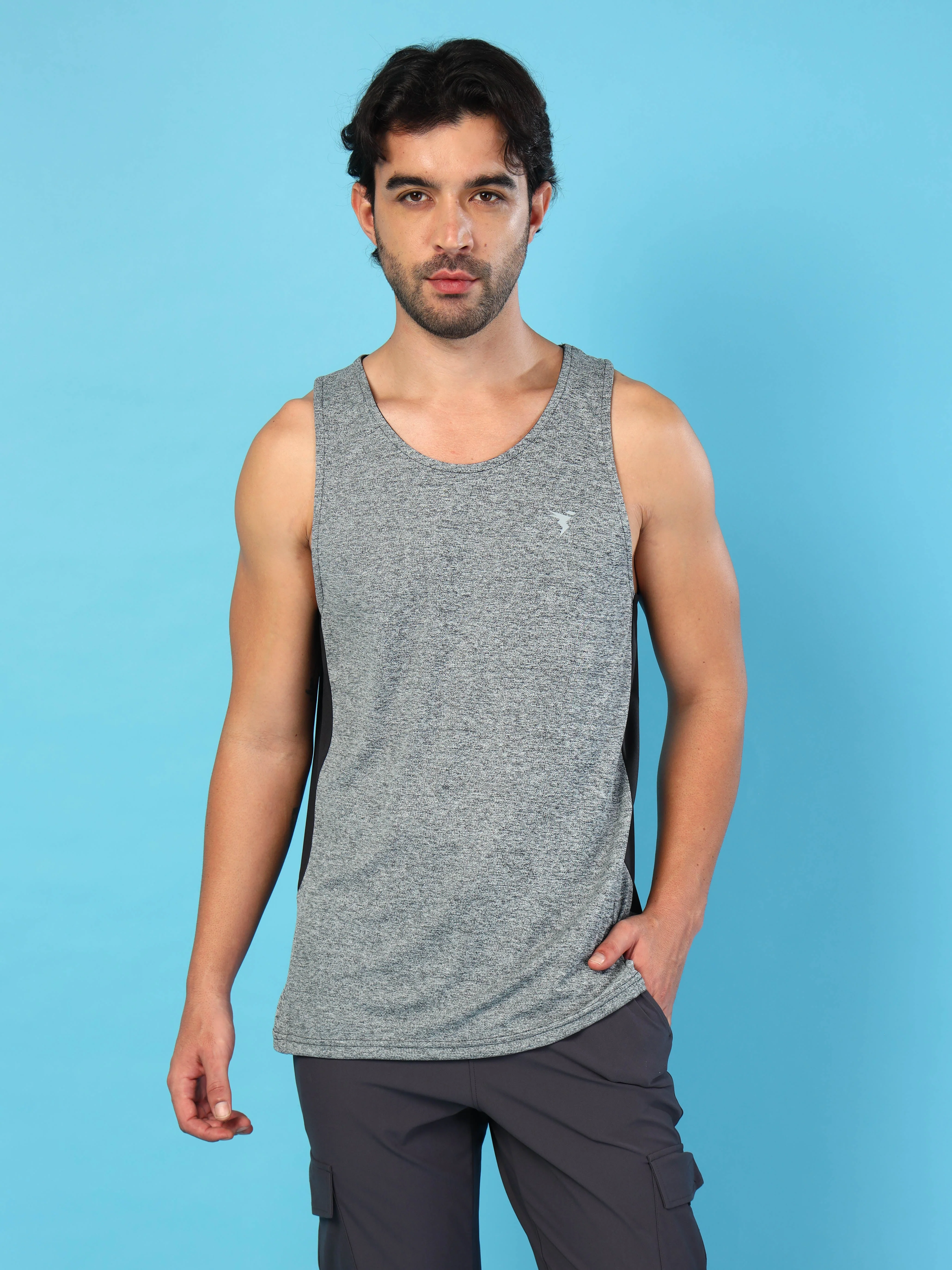 Men Melange Slim Fit Round Neck Sports Innerwear Vest with DOUBLE COOL - Image 2