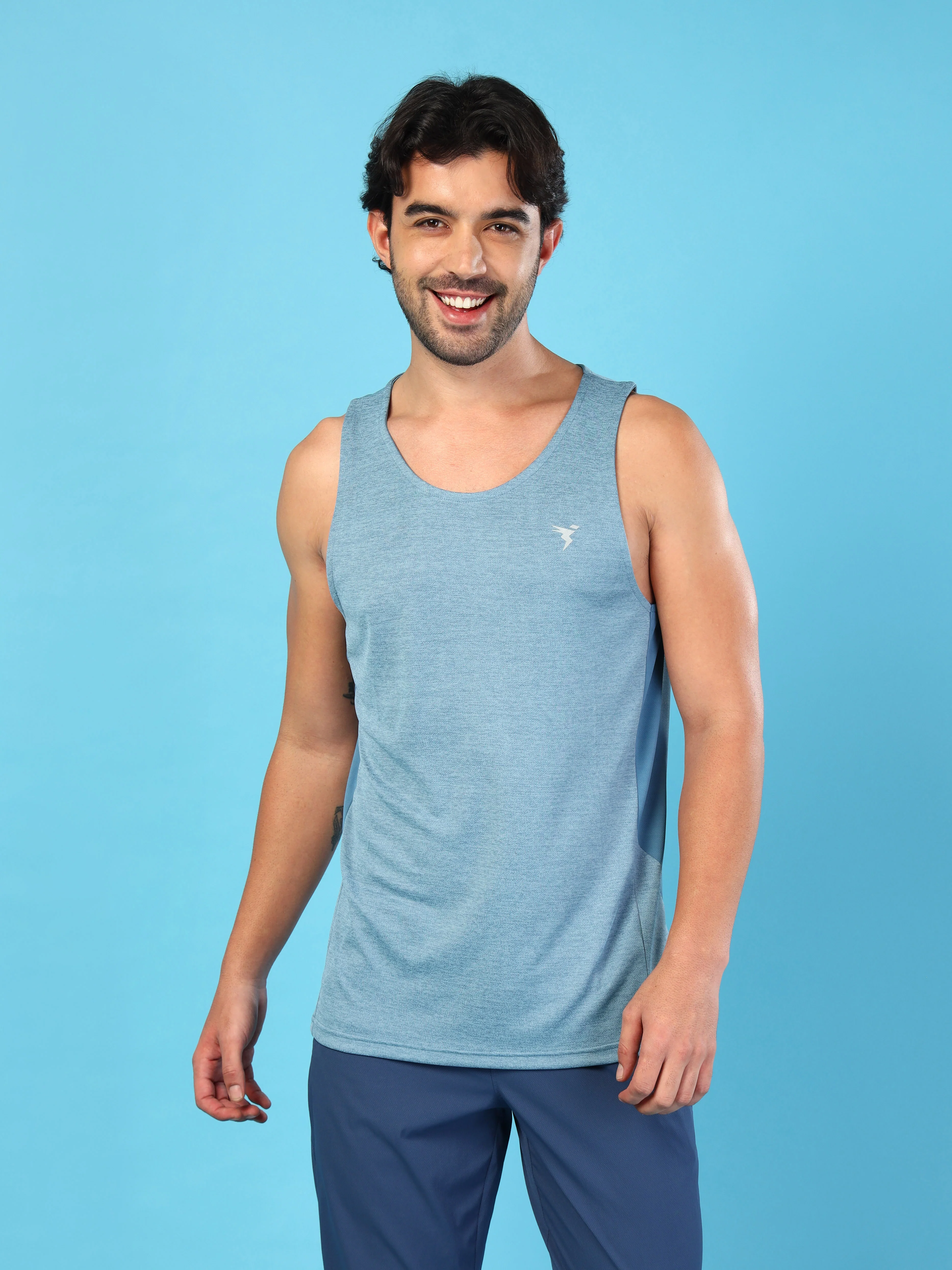 Men Melange Slim Fit Round Neck Sports Innerwear Vest with DOUBLE COOL - Image 2
