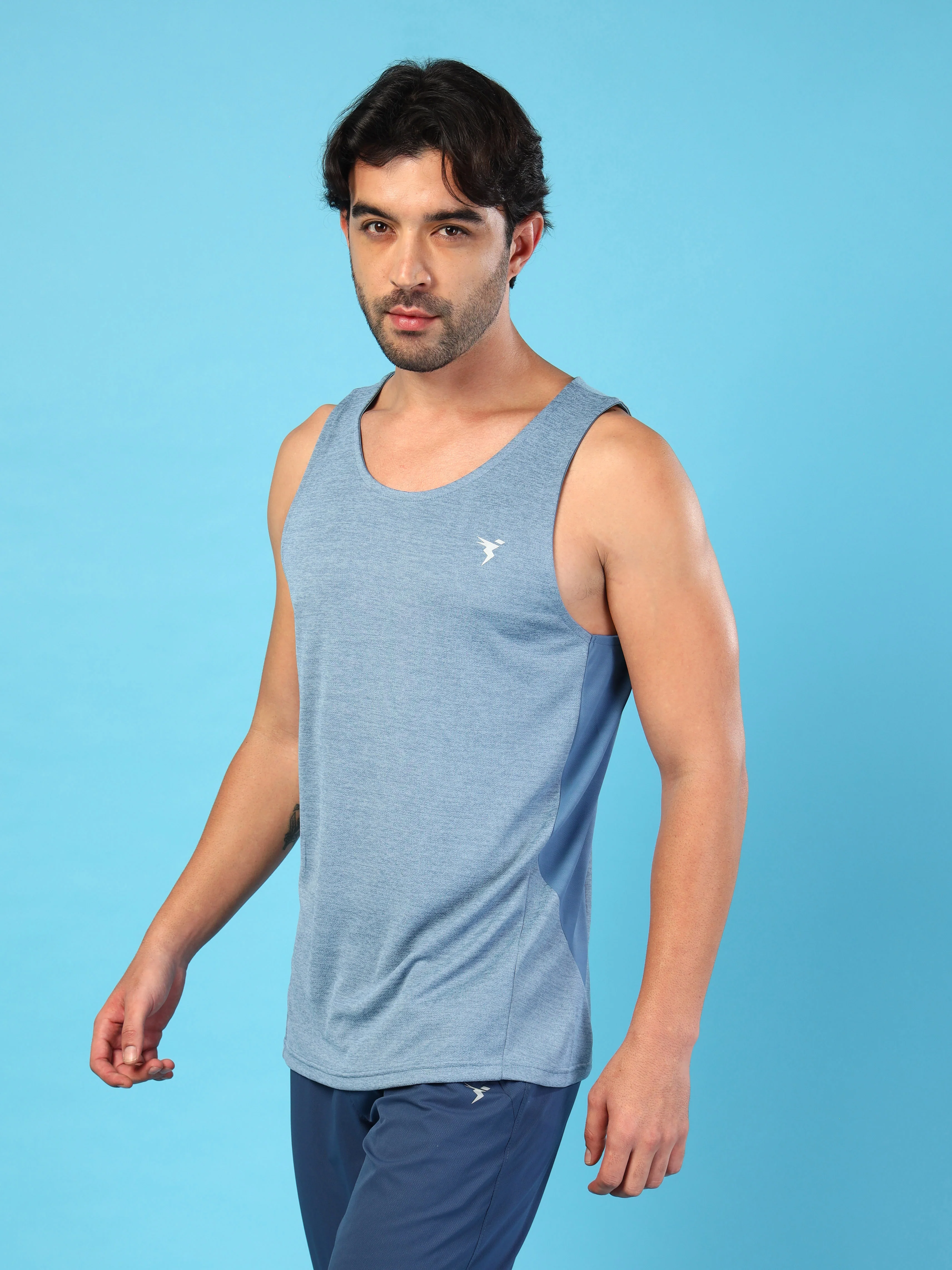 Men Melange Slim Fit Round Neck Sports Innerwear Vest with DOUBLE COOL - Image 4