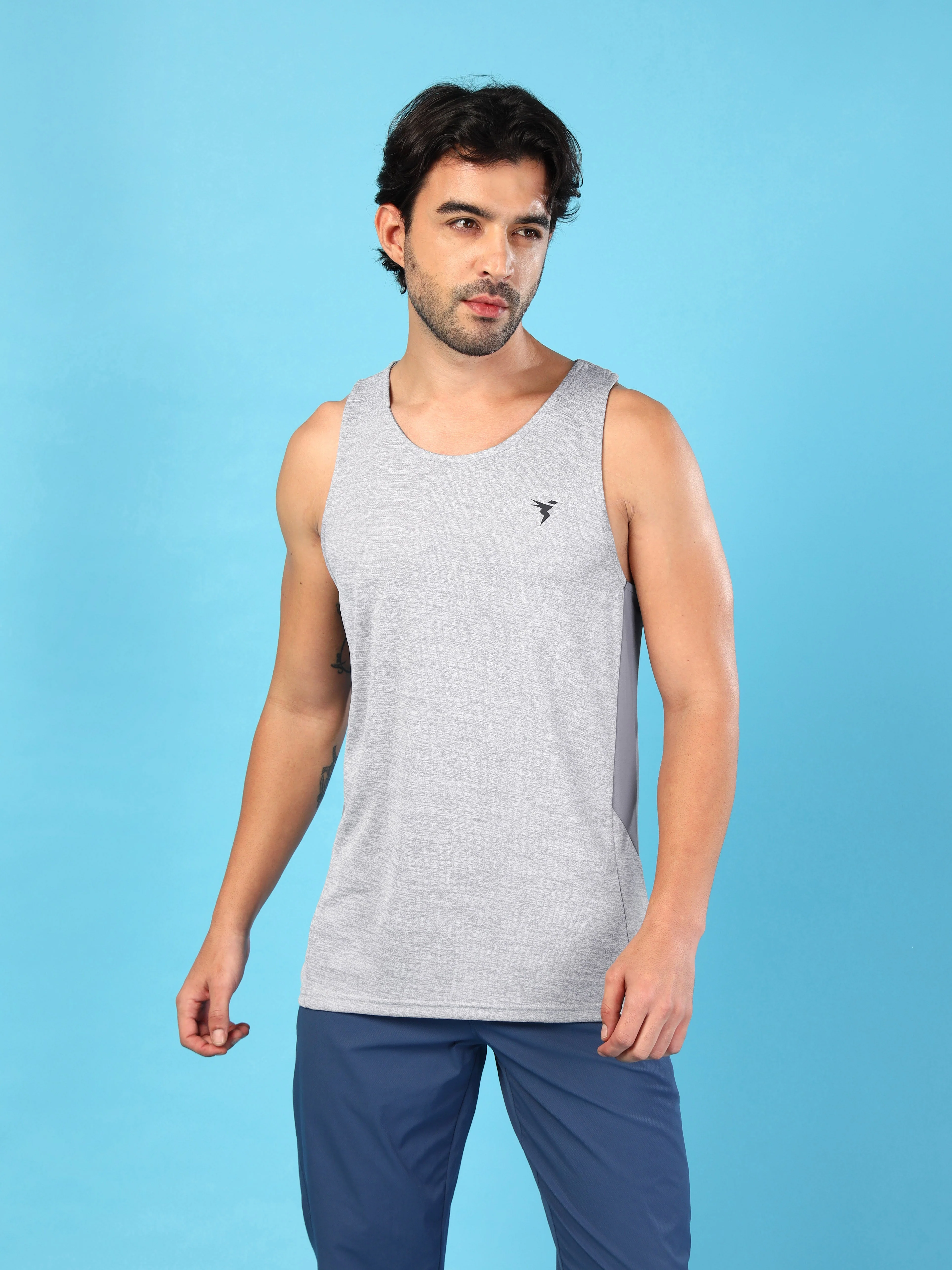 Men Melange Slim Fit Round Neck Sports Innerwear Vest with DOUBLE COOL - Image 2