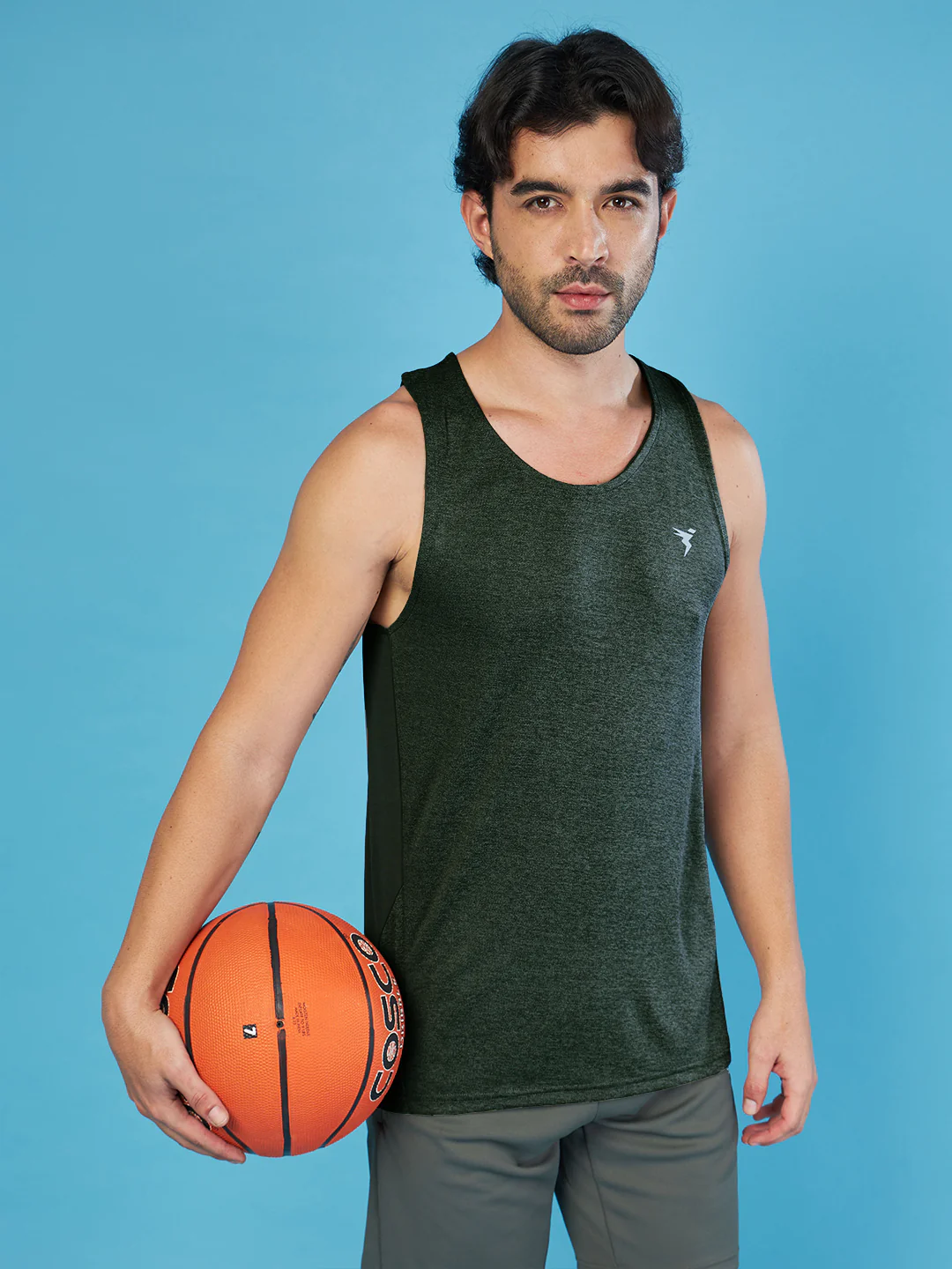 Men Melange Slim Fit Round Neck Sports Innerwear Vest with DOUBLE COOL