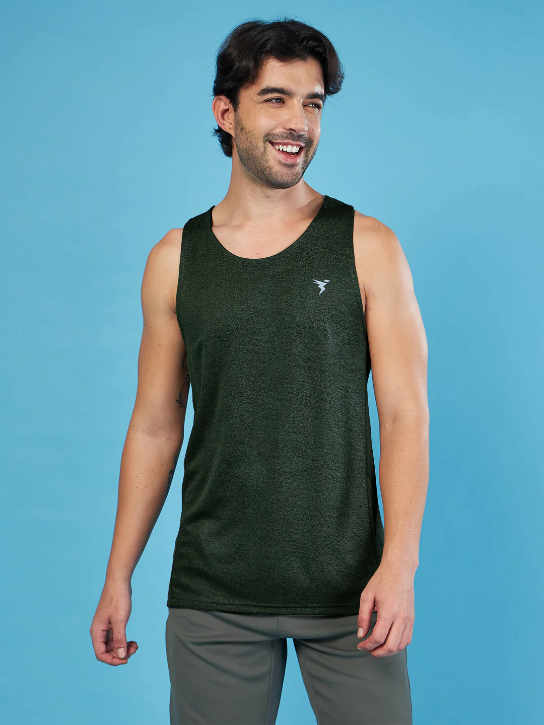 Men Melange Slim Fit Round Neck Sports Innerwear Vest with DOUBLE COOL - Image 2