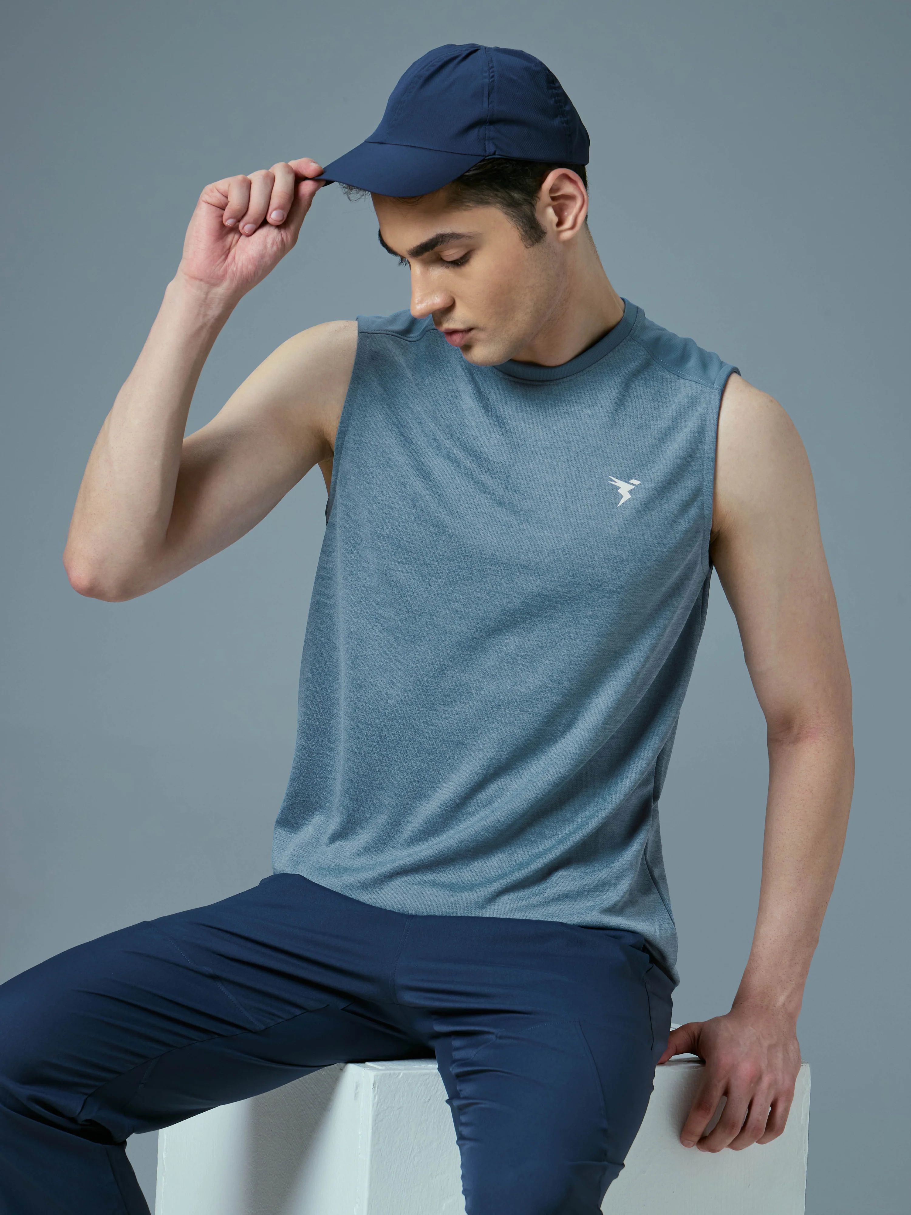 Men Melange Slim Fit Round Neck Sports Innerwear Vest with DOUBLE COOL