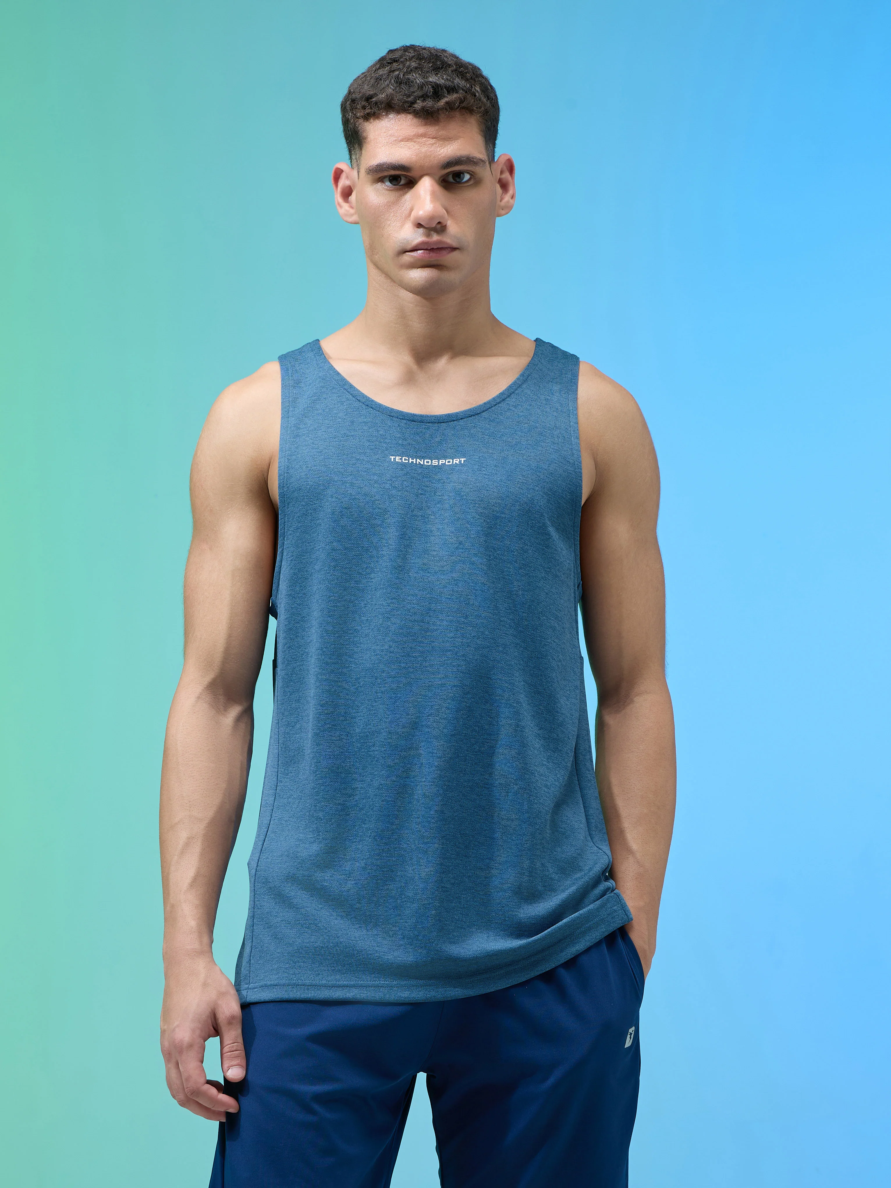 Men Melange Slim Fit Round Neck Sports Innerwear Vest with DOUBLE COOL - Image 2