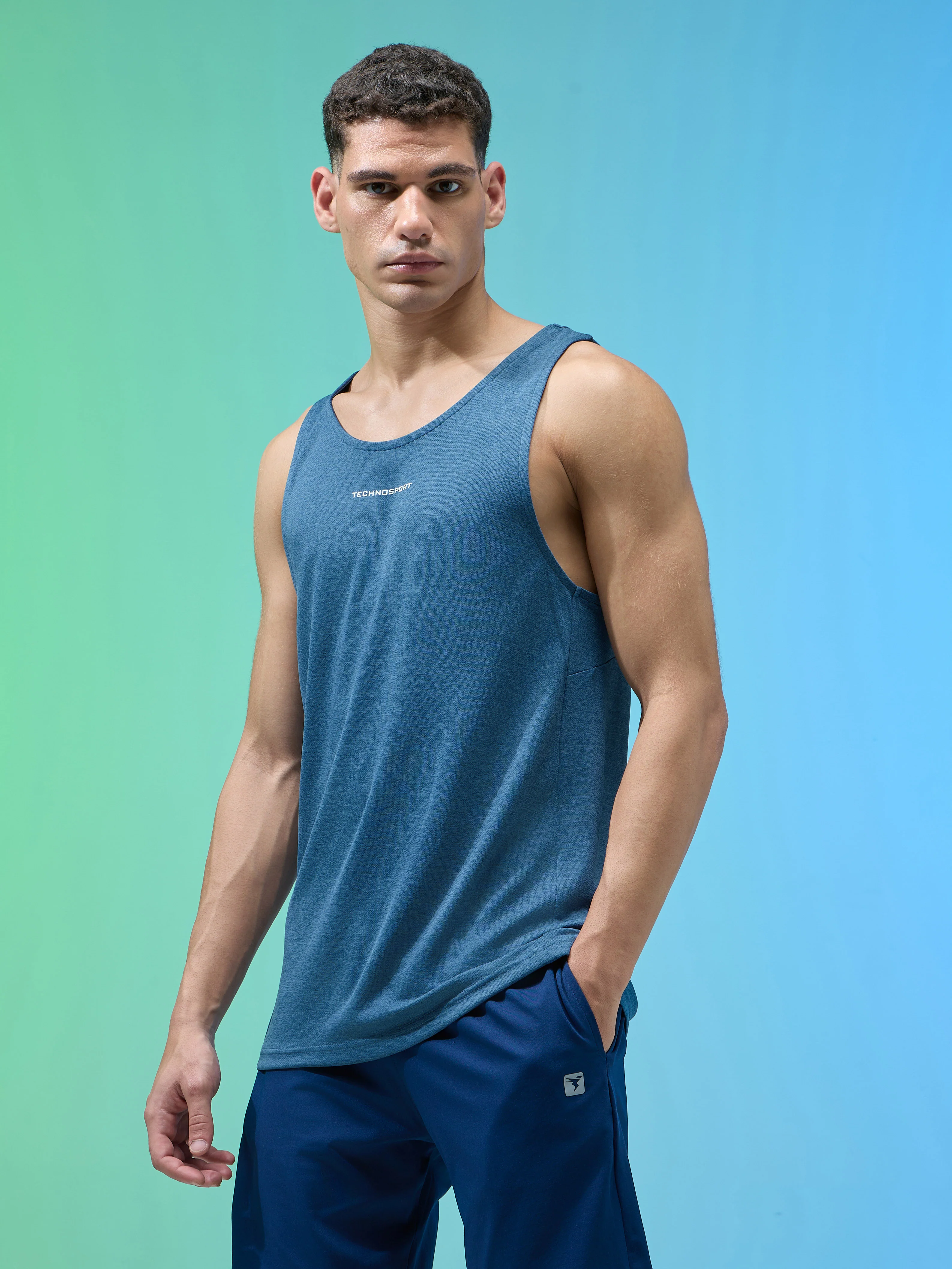 Men Melange Slim Fit Round Neck Sports Innerwear Vest with DOUBLE COOL - Image 4