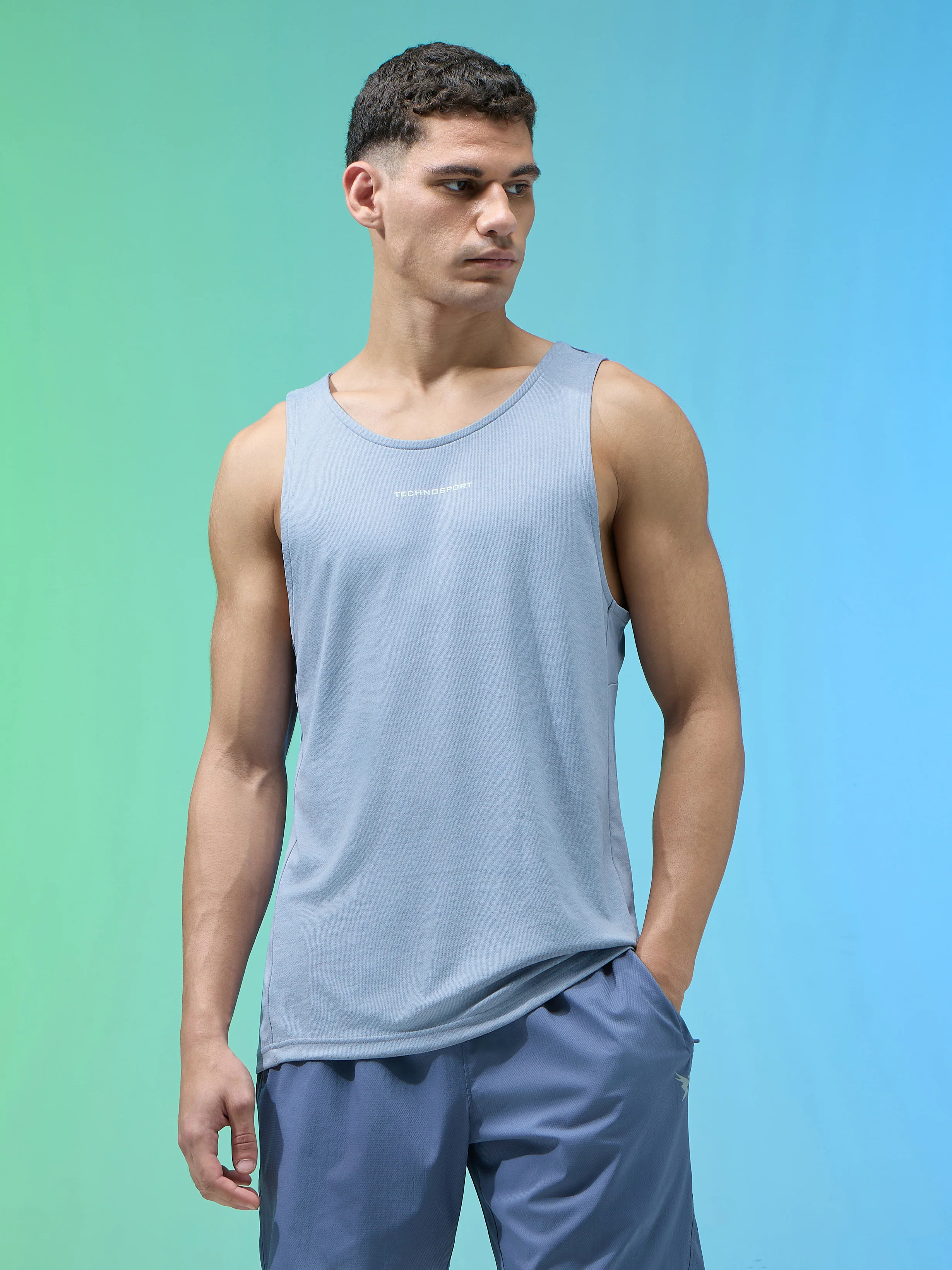 Men Melange Slim Fit Round Neck Sports Innerwear Vest with DOUBLE COOL - Image 2