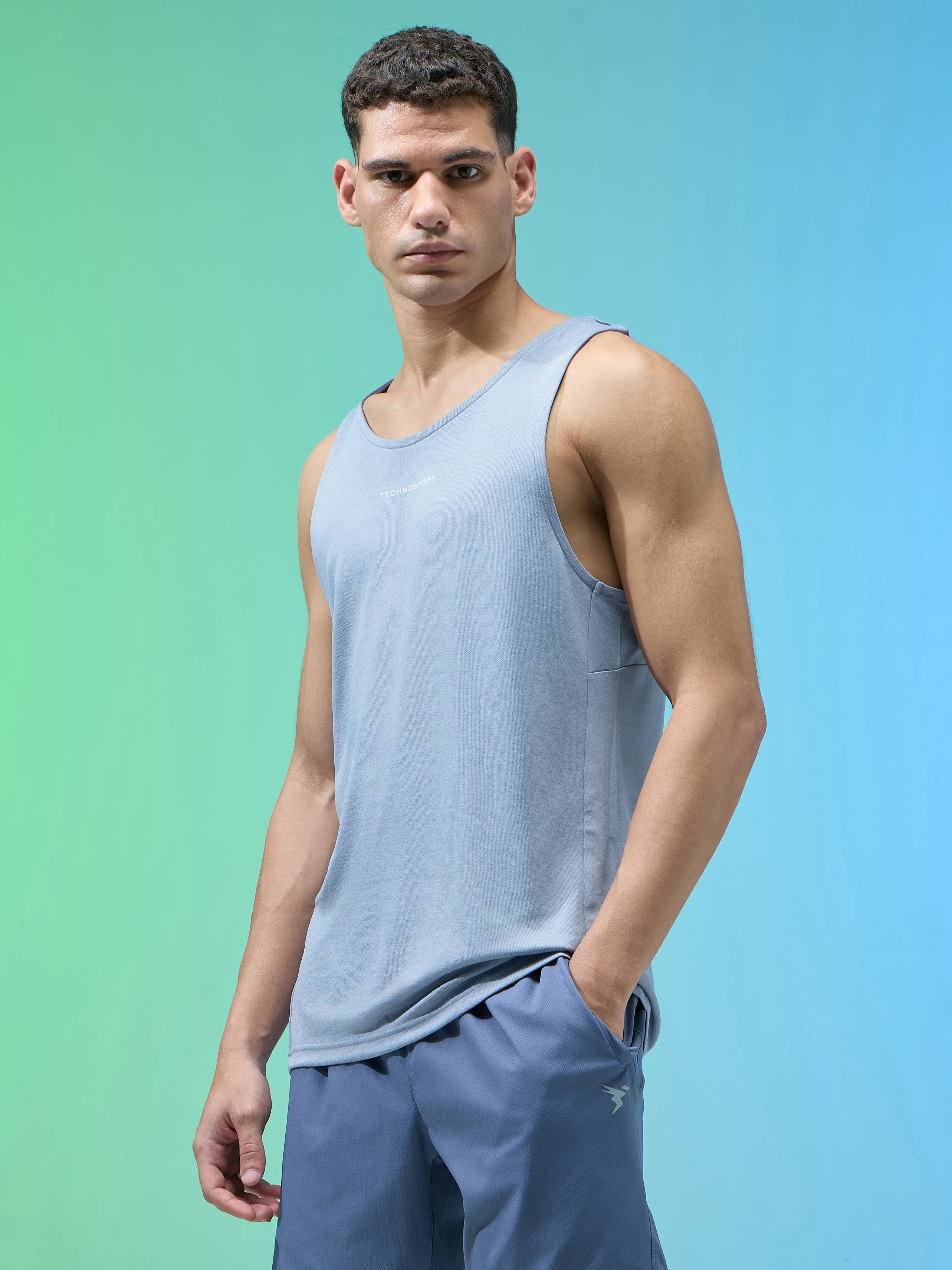 Men Melange Slim Fit Round Neck Sports Innerwear Vest with DOUBLE COOL - Image 4