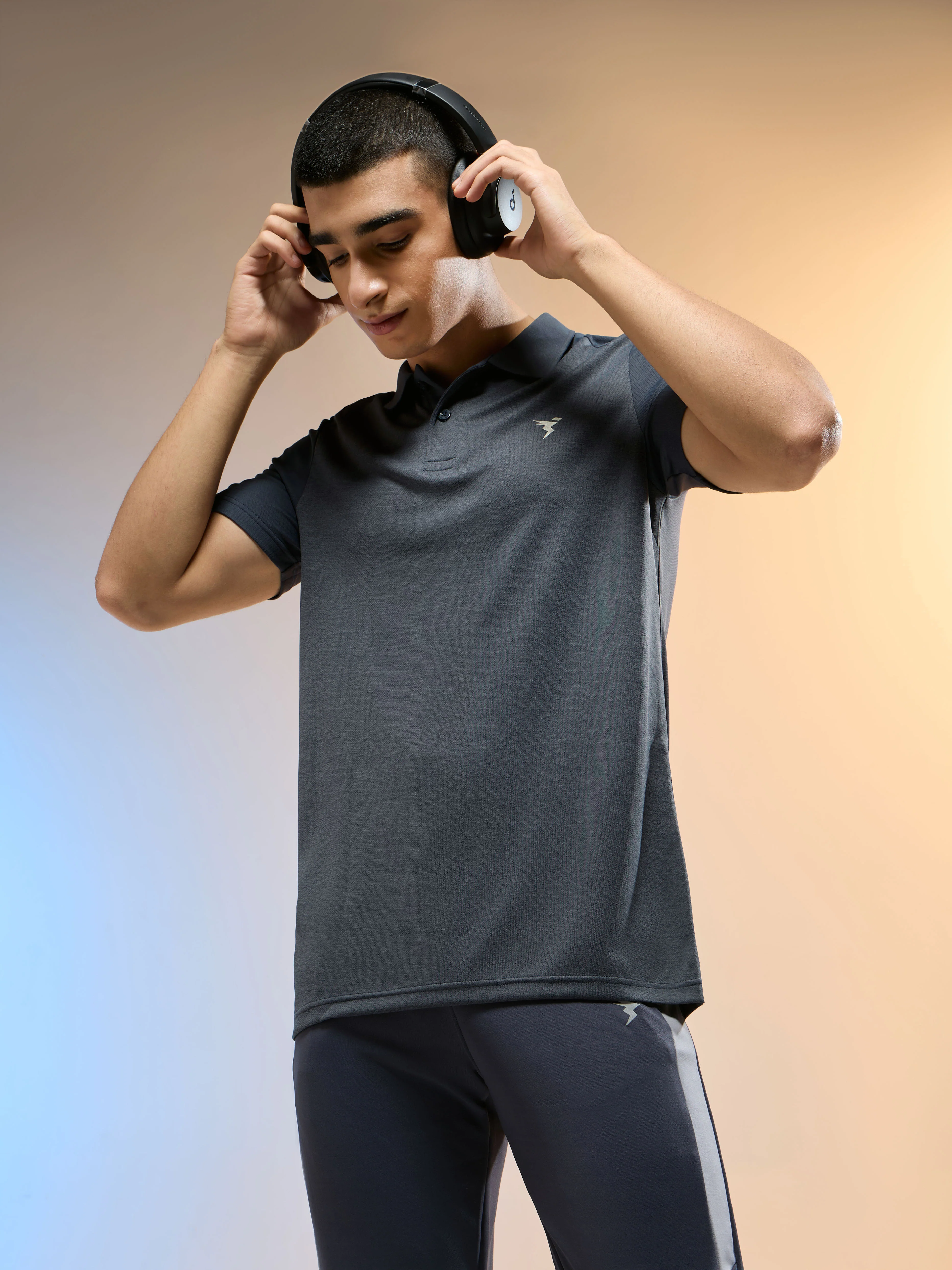 Men Melange Slim Fit Round Neck Sports T-shirt with DOUBLE COOL