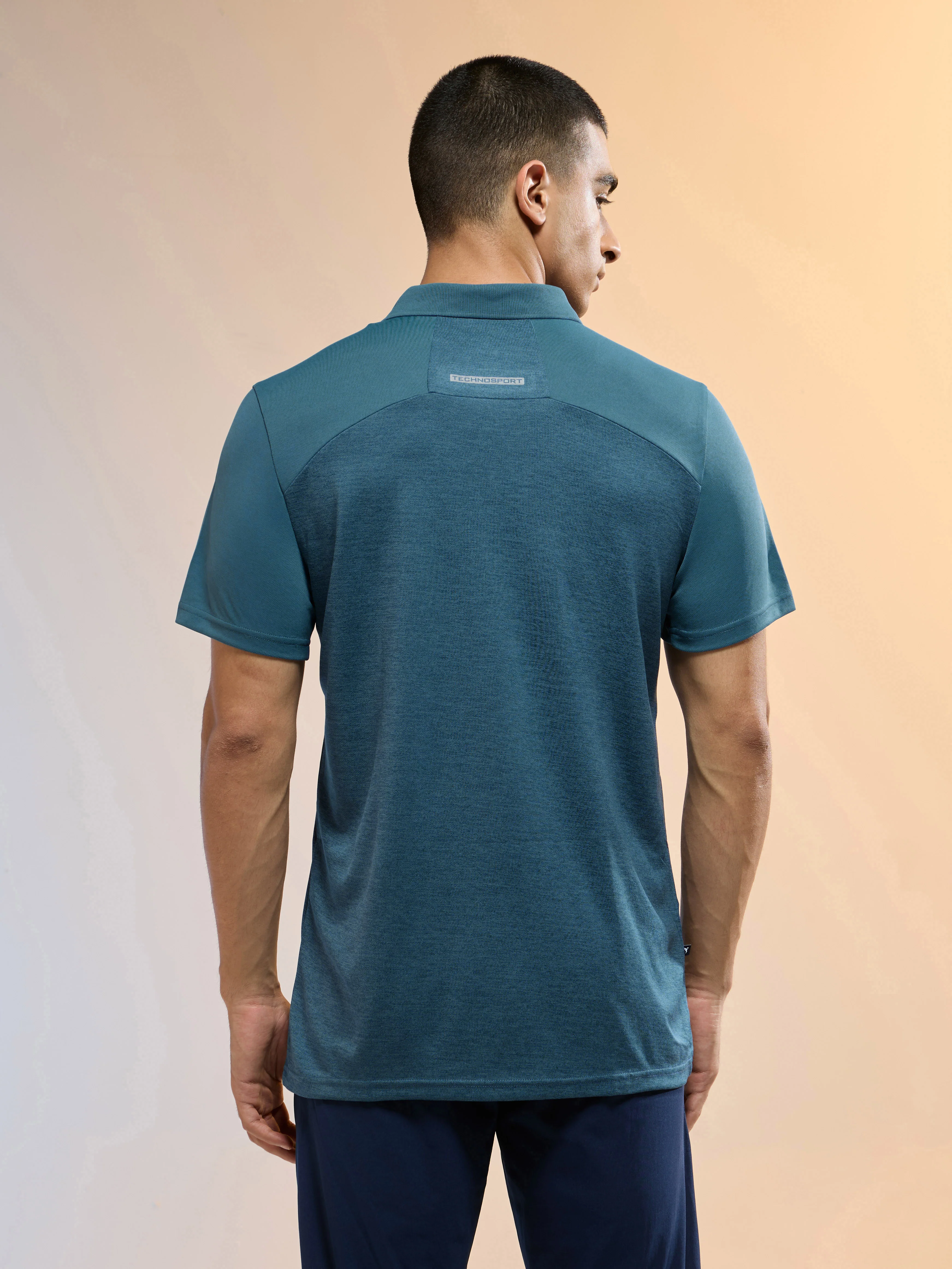 Men Melange Slim Fit Round Neck Sports T-shirt with DOUBLE COOL - Image 3