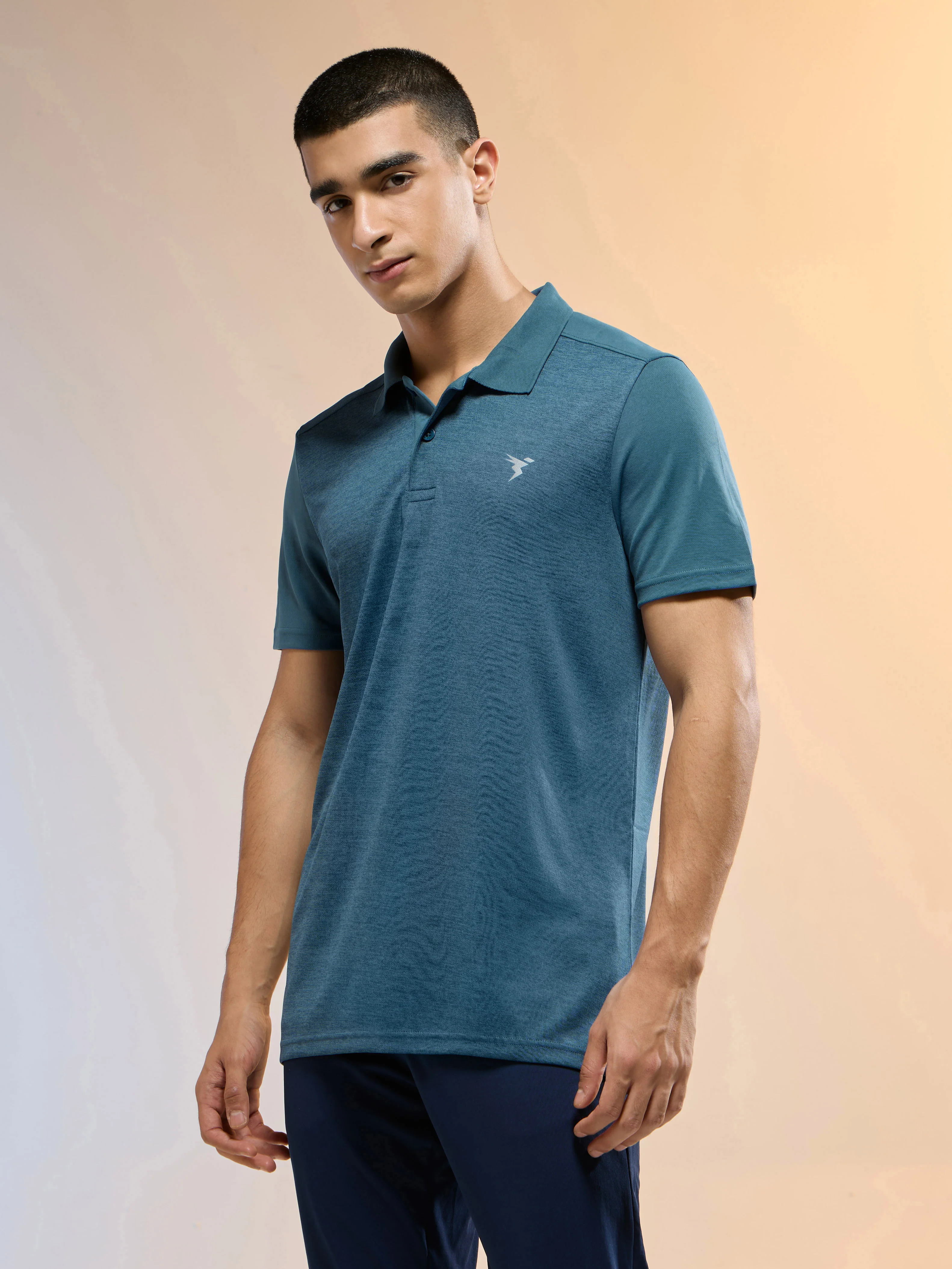 Men Melange Slim Fit Round Neck Sports T-shirt with DOUBLE COOL - Image 4