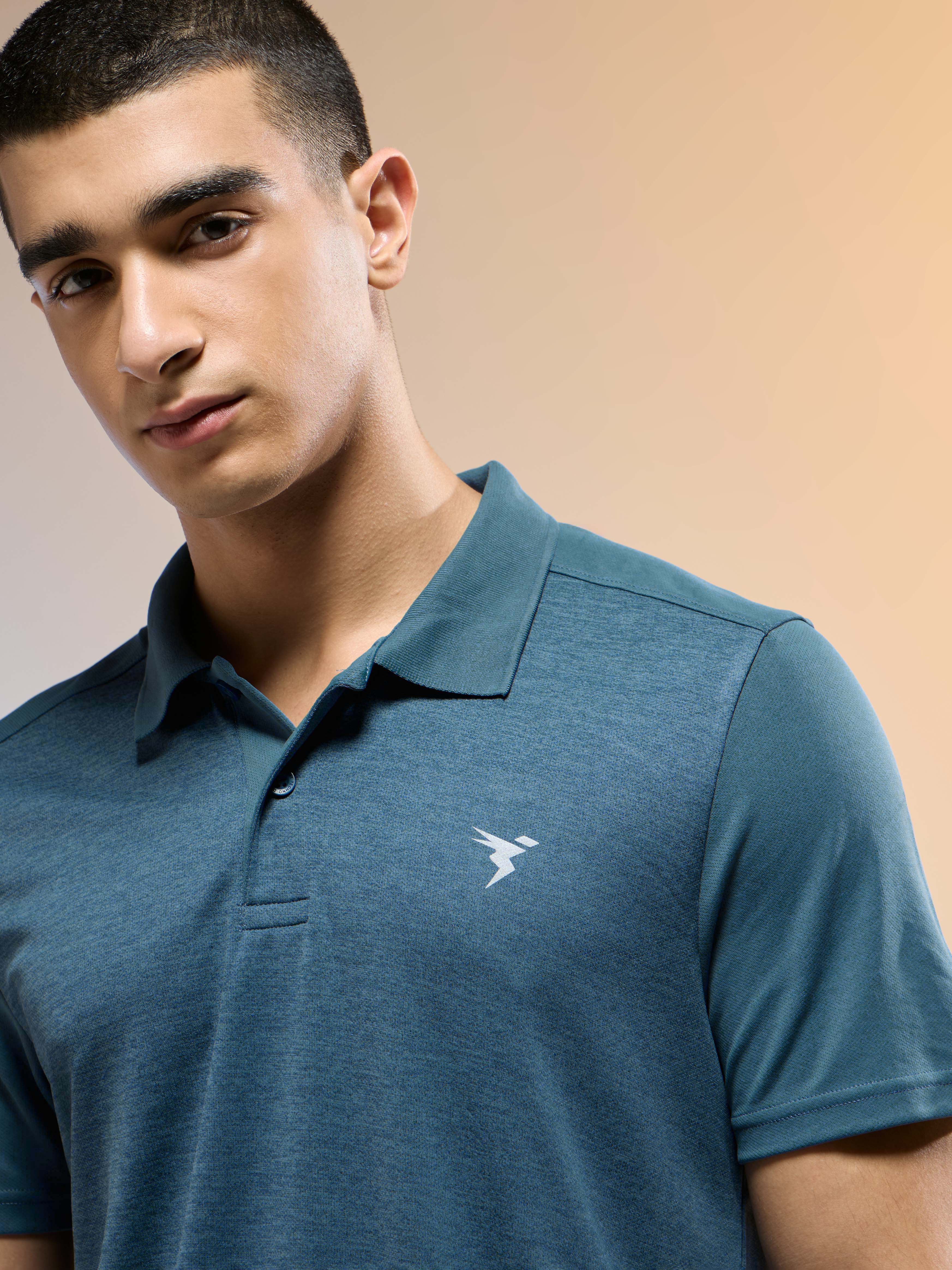 Men Melange Slim Fit Round Neck Sports T-shirt with DOUBLE COOL - Image 6