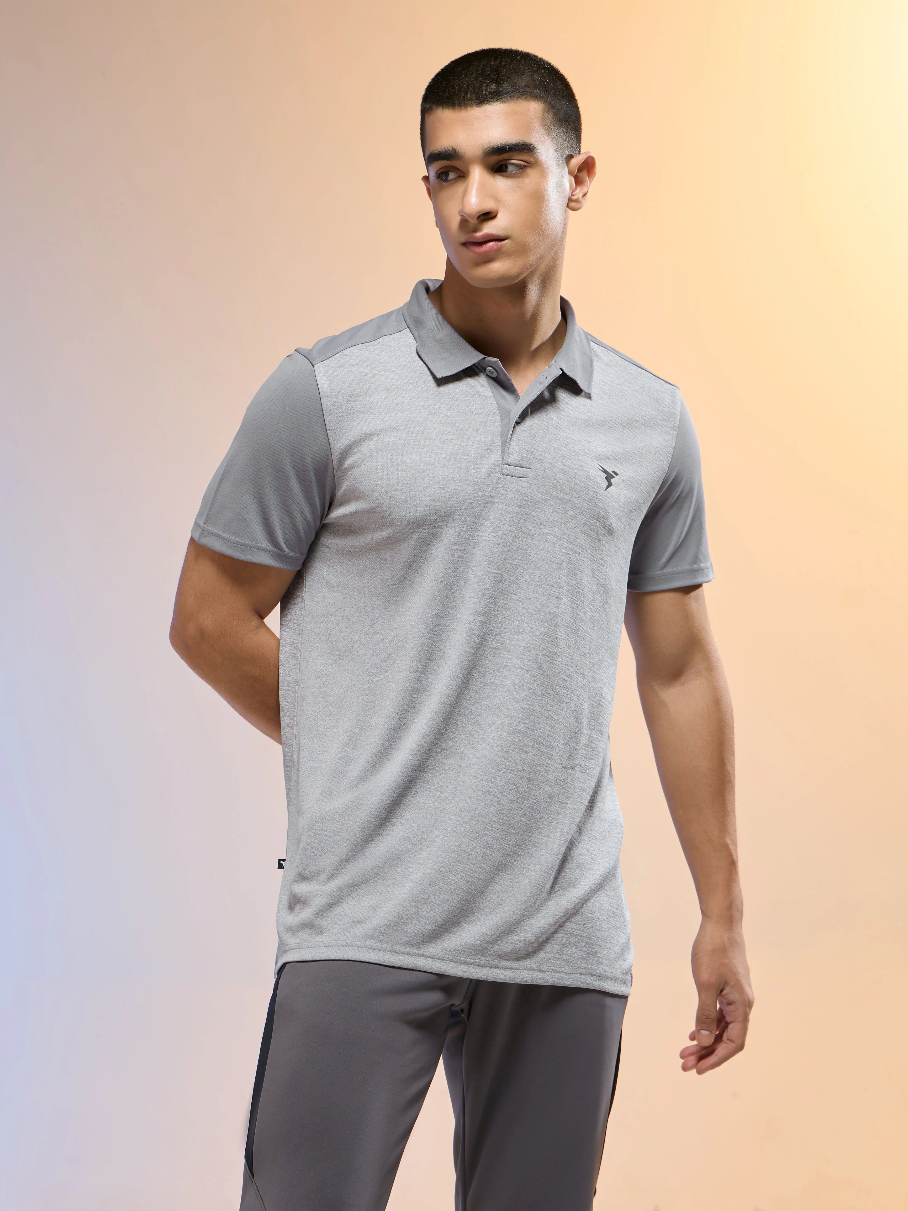 Men Melange Slim Fit Round Neck Sports T-shirt with DOUBLE COOL - Image 2