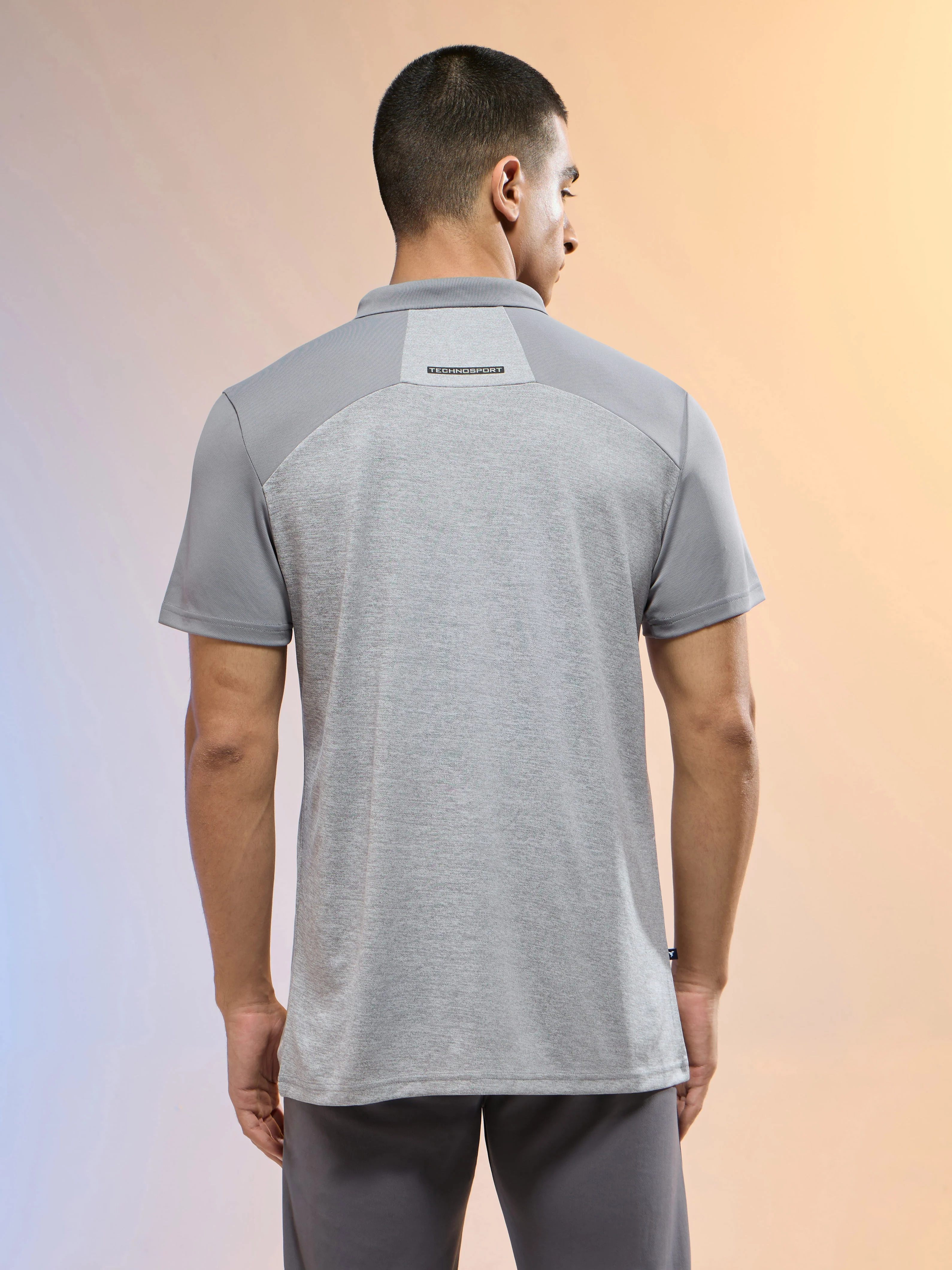 Men Melange Slim Fit Round Neck Sports T-shirt with DOUBLE COOL - Image 3