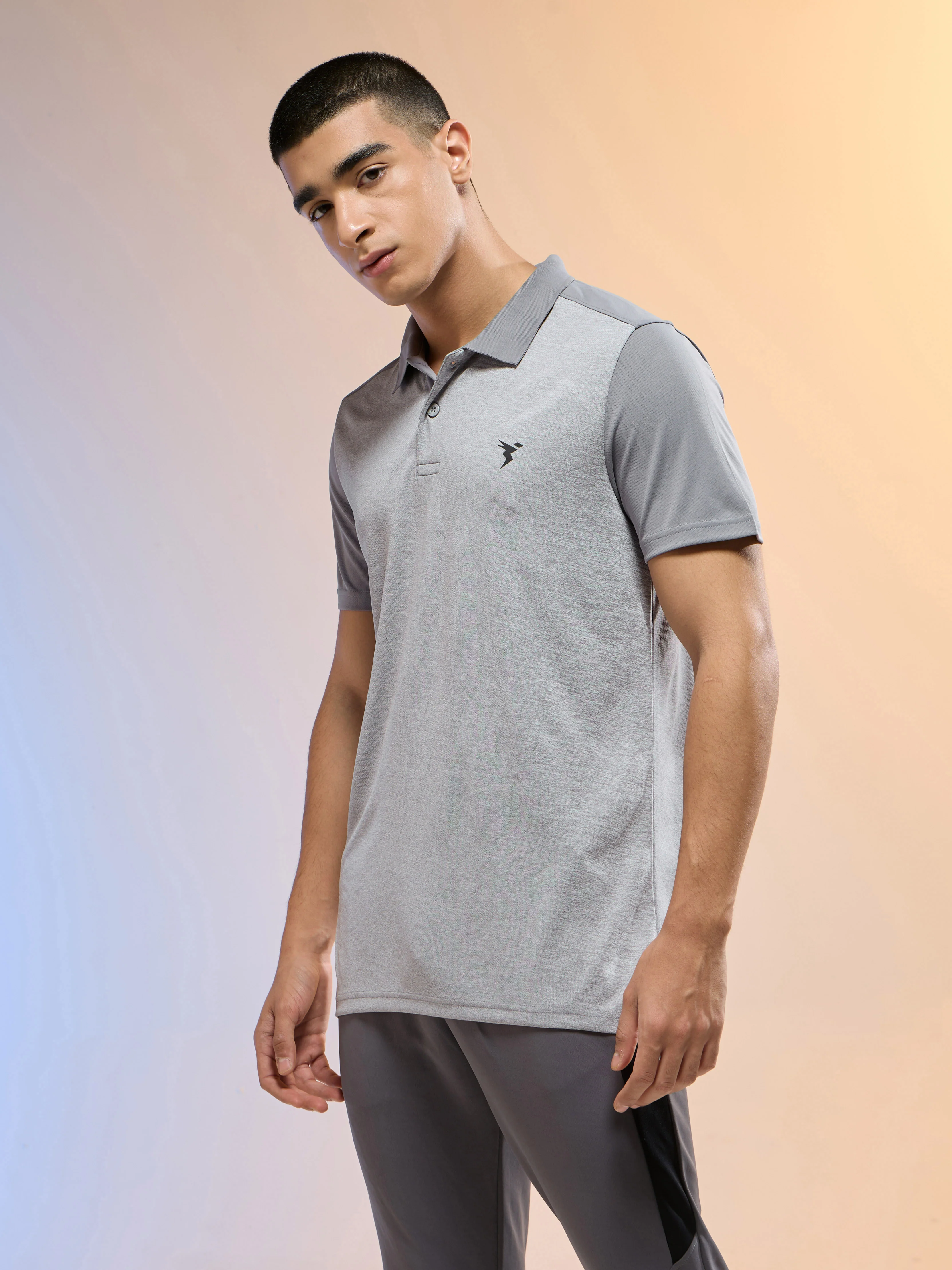 Men Melange Slim Fit Round Neck Sports T-shirt with DOUBLE COOL - Image 4