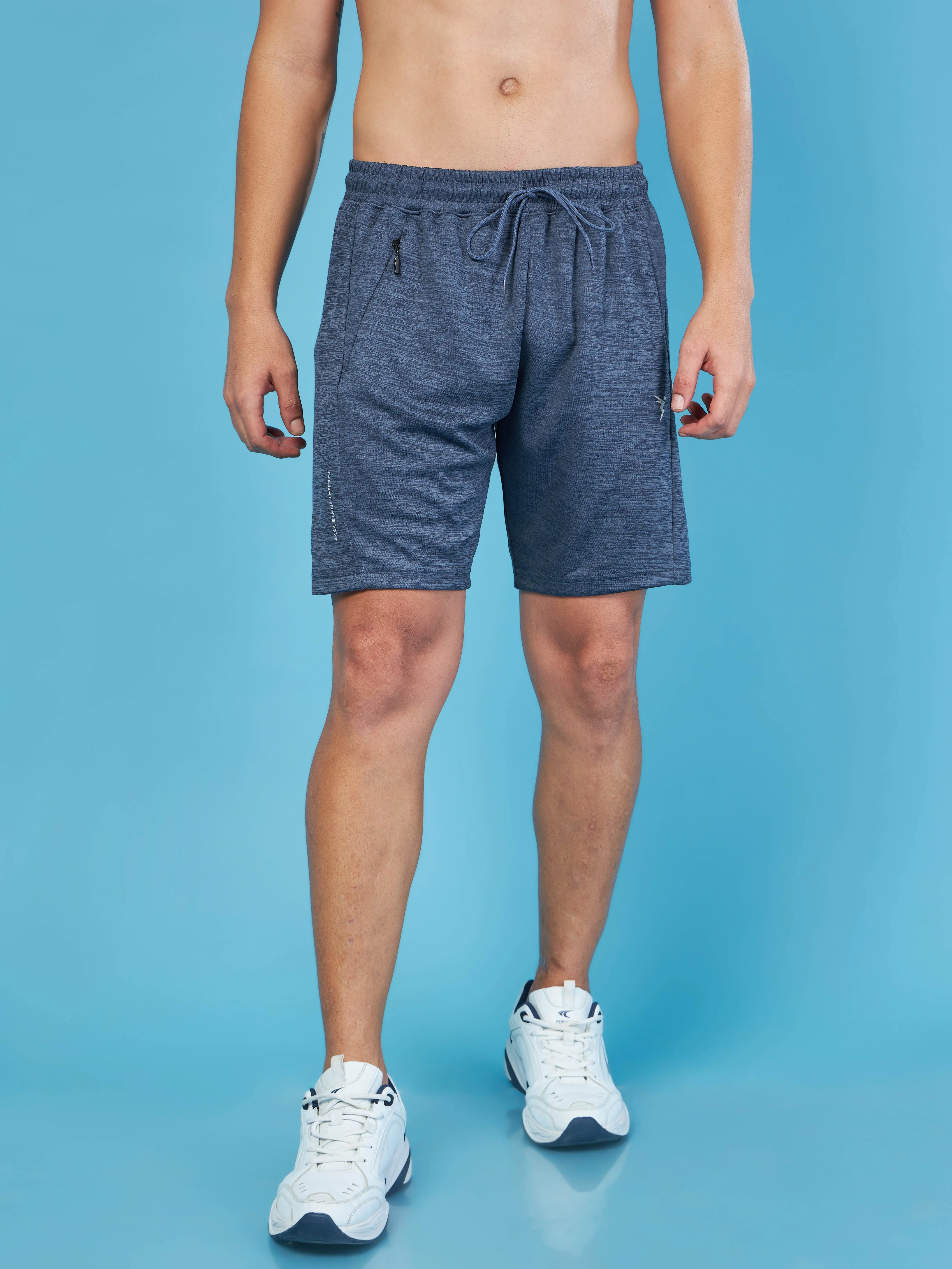 Men Melange Slim Fit Shorts with TECHNO DRY - Image 2
