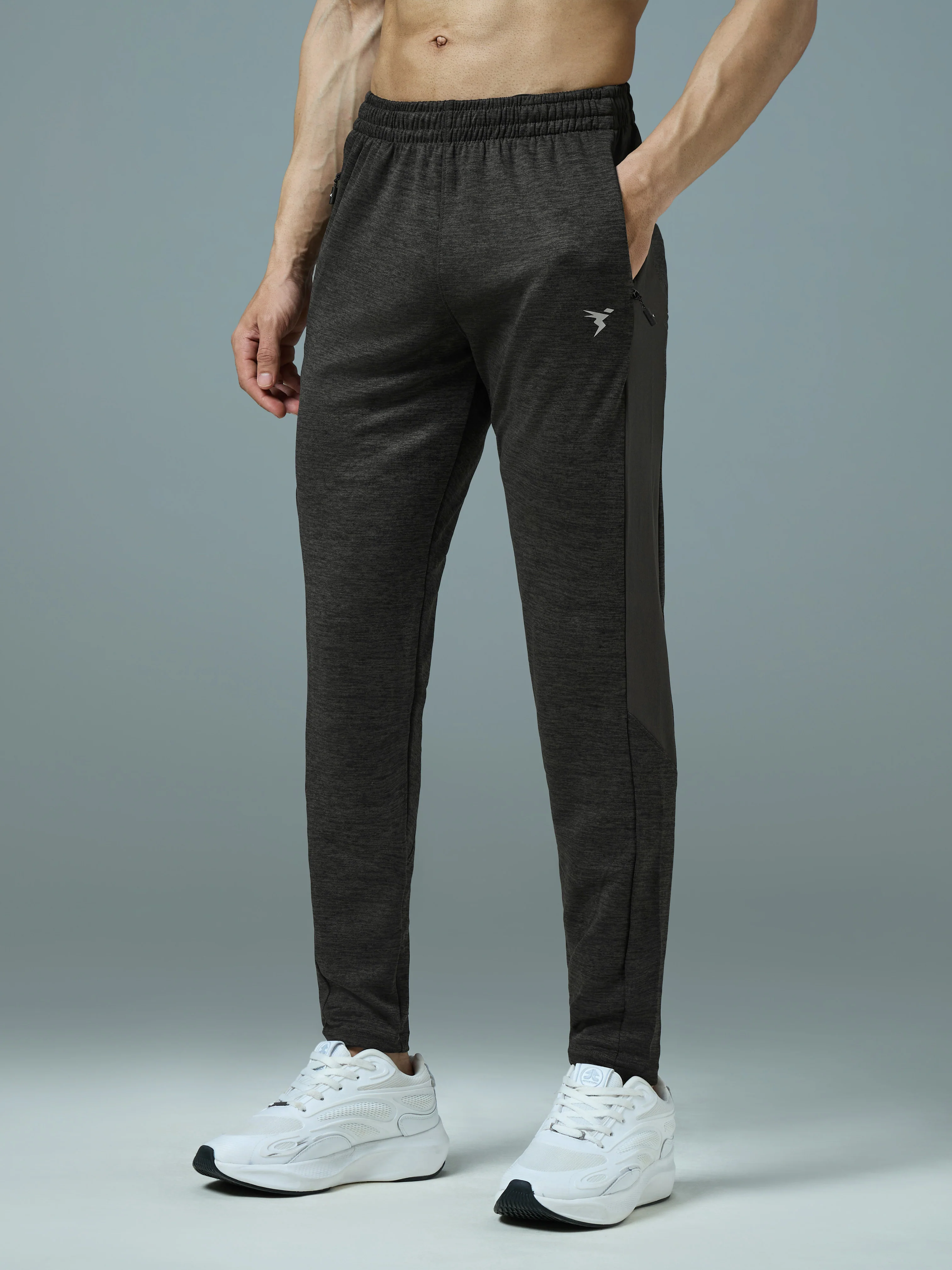 Men Melange Slim Fit Trackpants with TECHNO DRY - Image 4