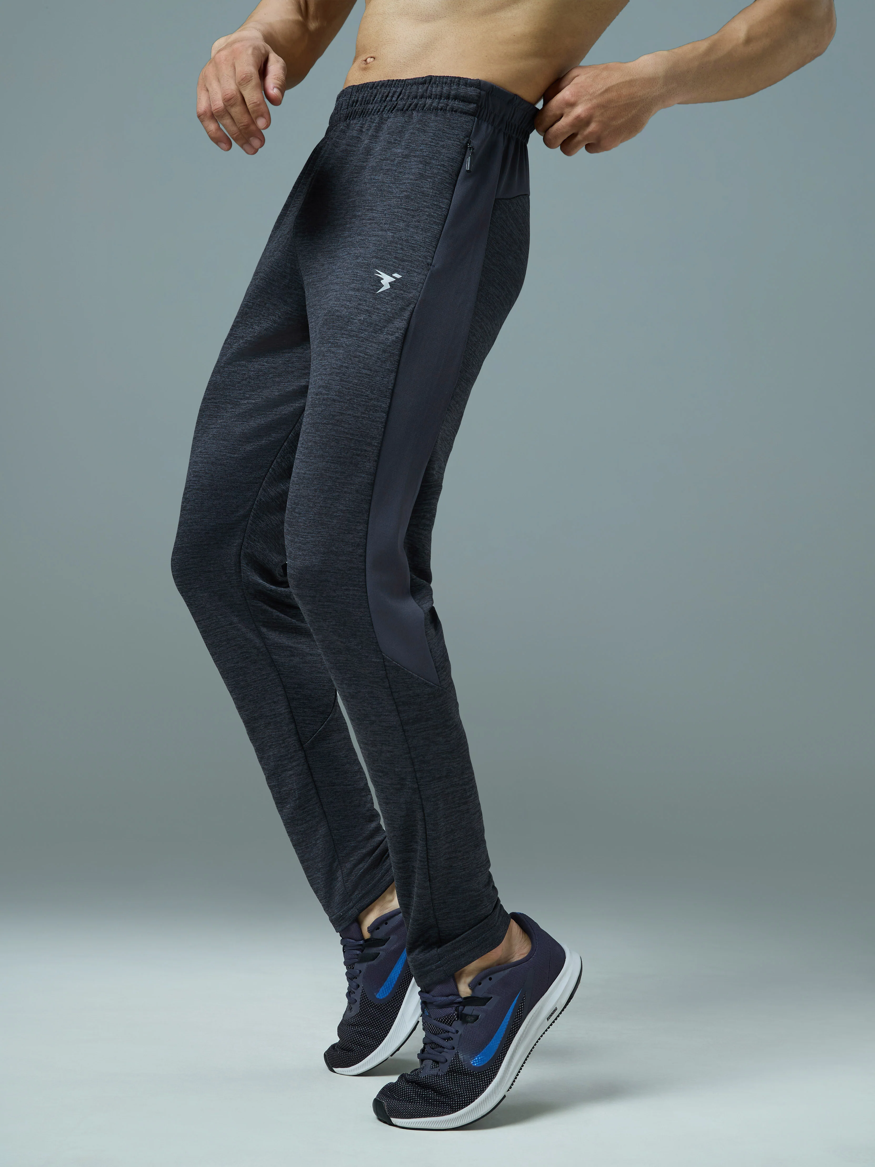 Men Melange Slim Fit Trackpants with TECHNO DRY