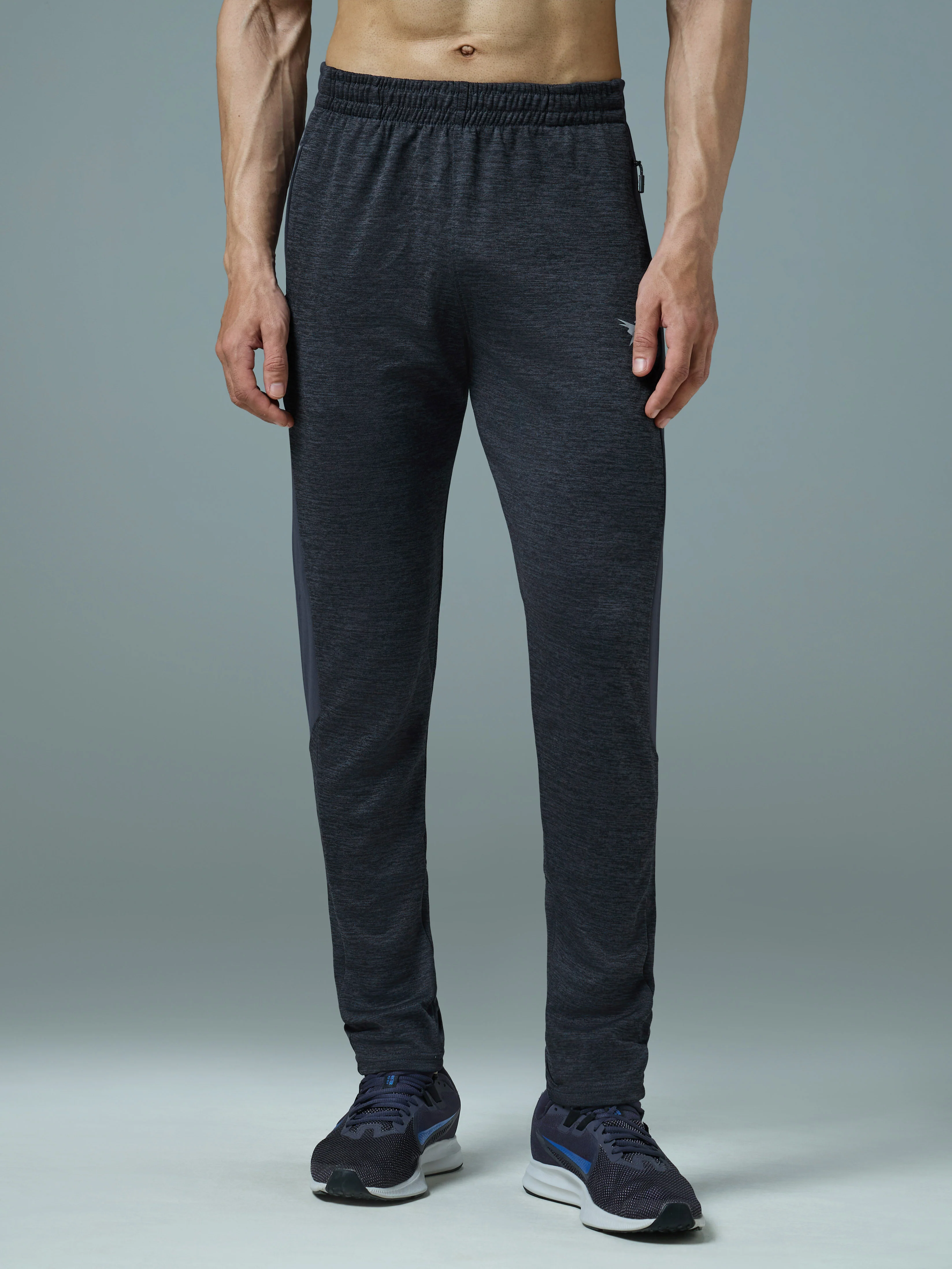 Men Melange Slim Fit Trackpants with TECHNO DRY - Image 2