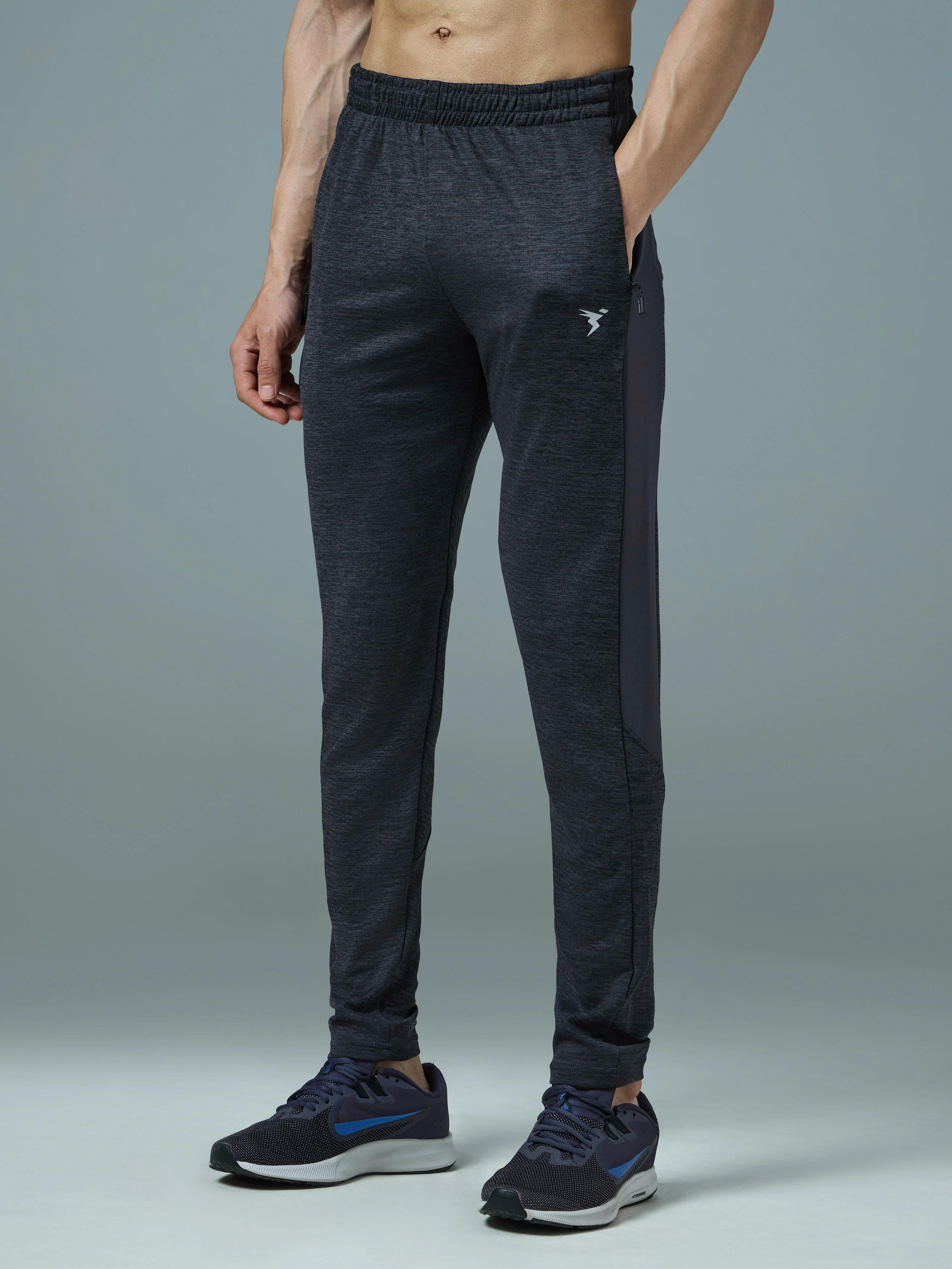 Men Melange Slim Fit Trackpants with TECHNO DRY - Image 4