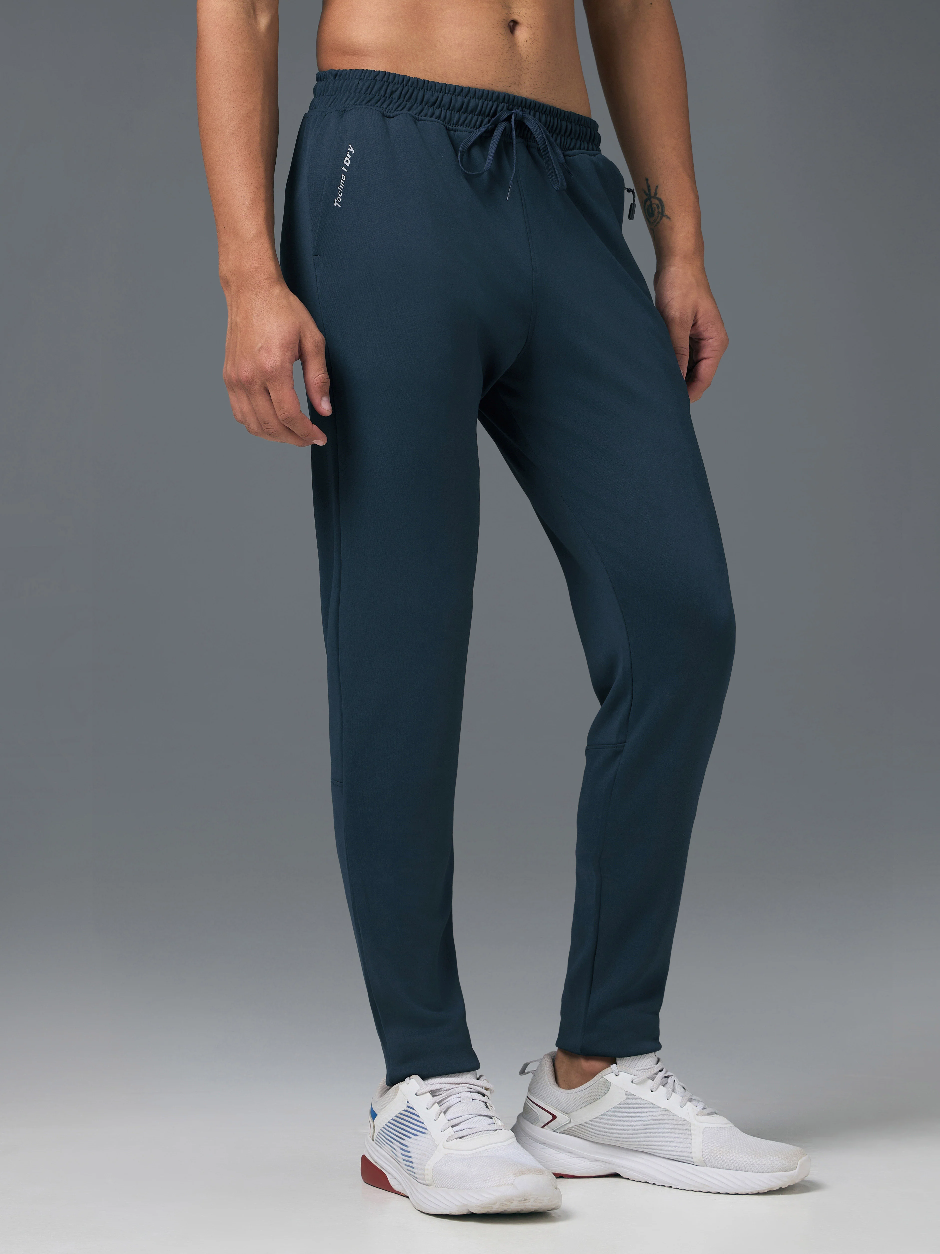 Men Melange Slim Fit Trackpants with TECHNO DRY - Image 4