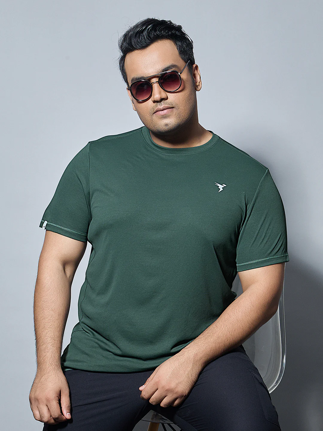 Men Plus Size Solid Active T-shirt with TECHNO COOL+