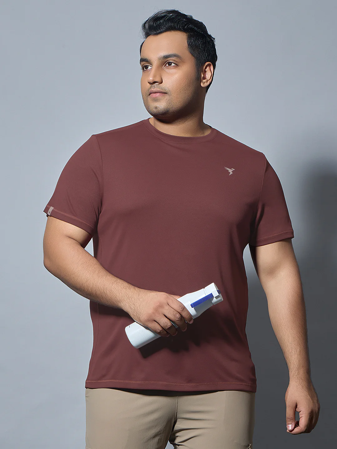 Men Plus Size Solid Slim Fit Crew Neck T-shirt with DOUBLE COOL