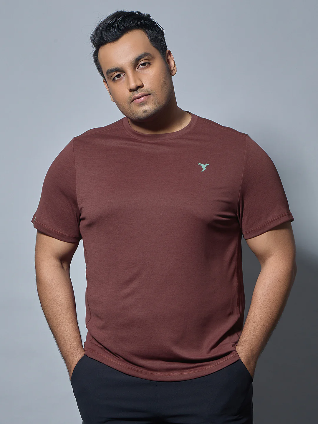 Men Plus Size Solid Slim Fit Crew Neck T-shirt with DOUBLE COOL - Image 2