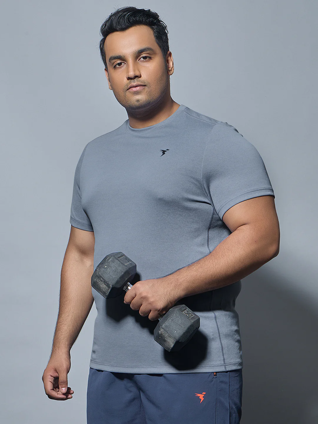 Men Plus Size Solid Slim Fit Crew Neck T-shirt with DOUBLE COOL