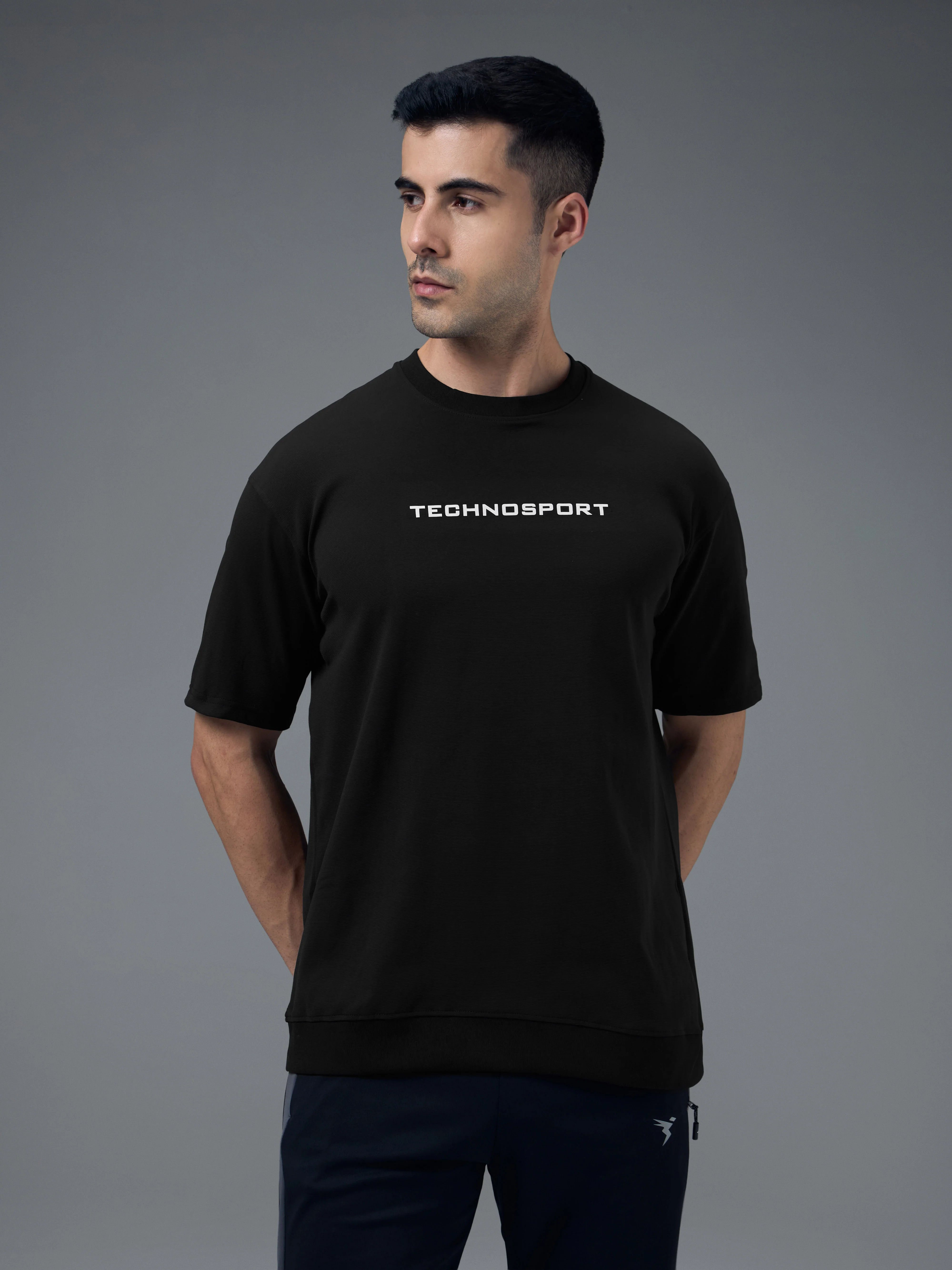 Men Printed Oversized Round Neck Sports T-shirt with ELASTO PLUS