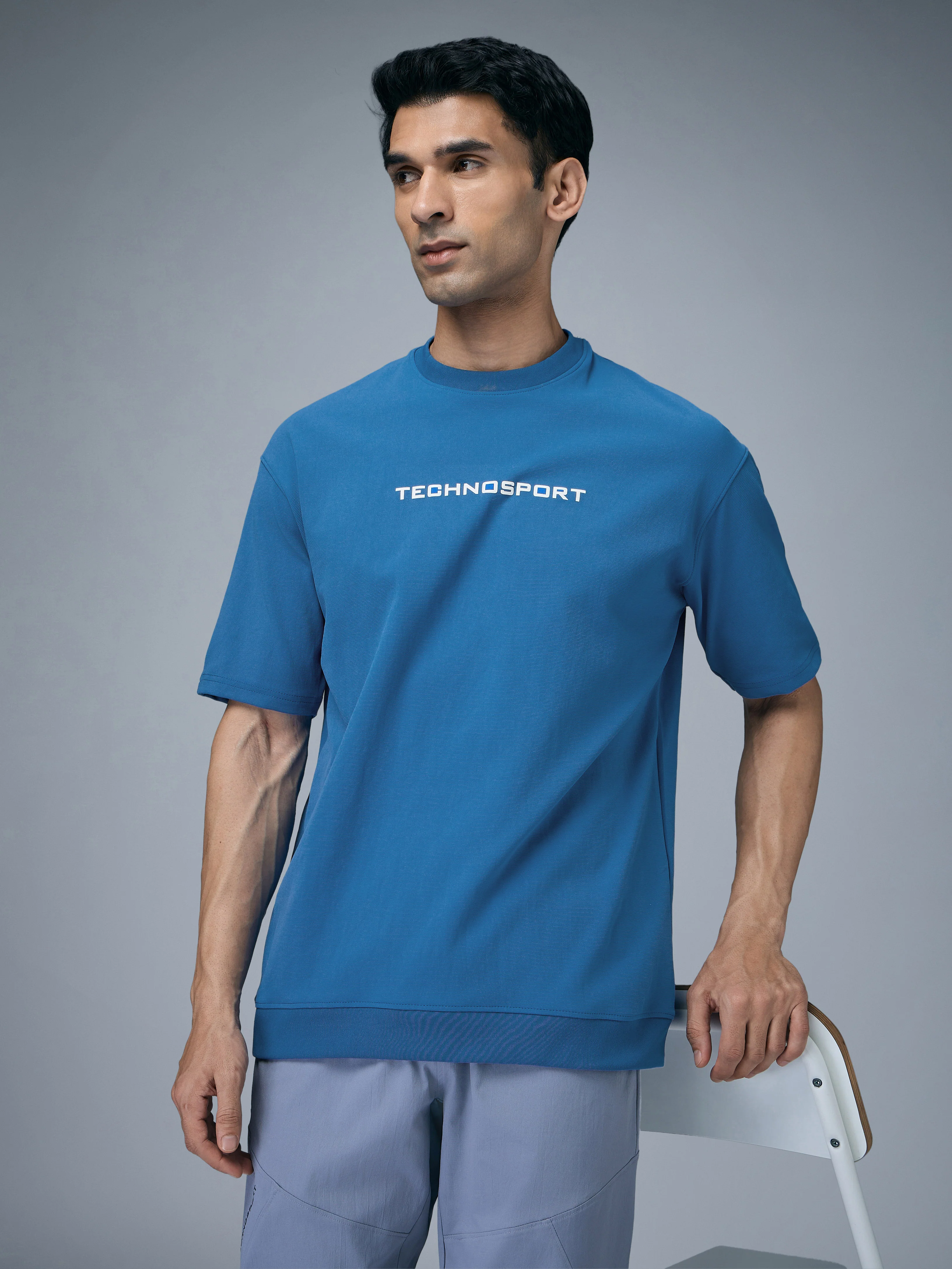 Men Printed Oversized Round Neck Sports T-shirt with ELASTO PLUS