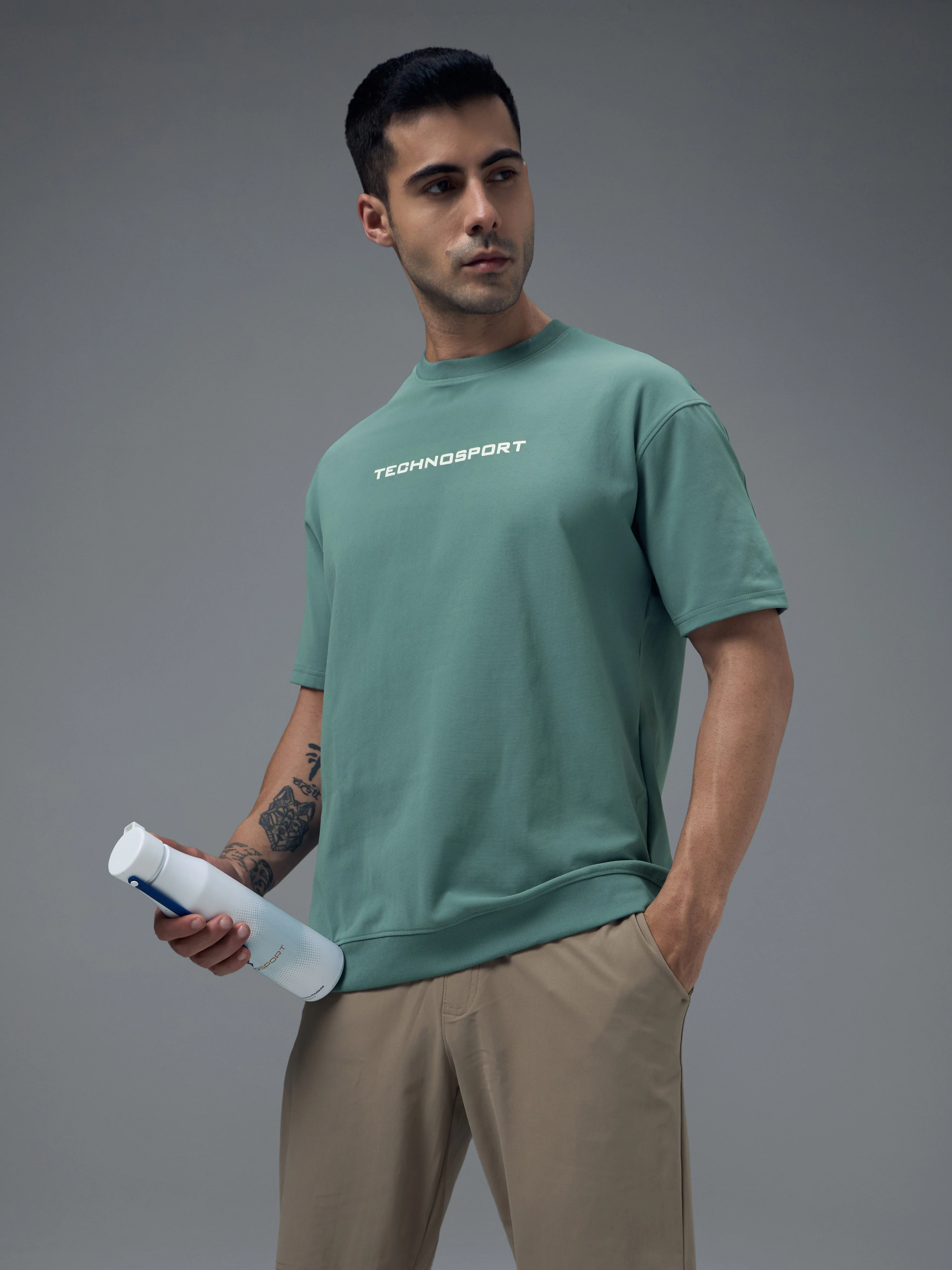 Men Printed Oversized Round Neck Sports T-shirt with ELASTO PLUS