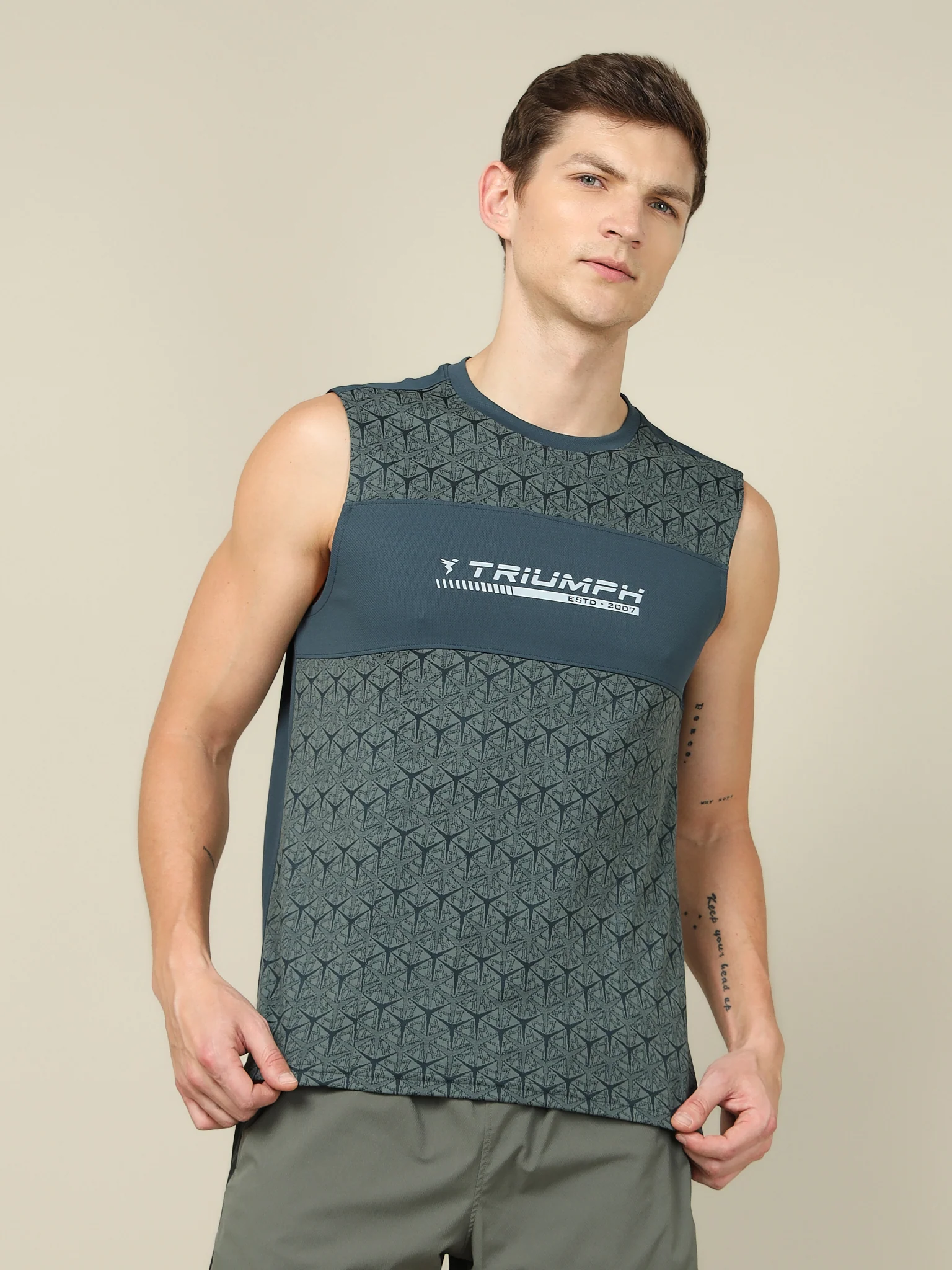 Men Printed Slim Fit Crew Neck Innerwear Vest with TECHNO COOL+ - Image 2