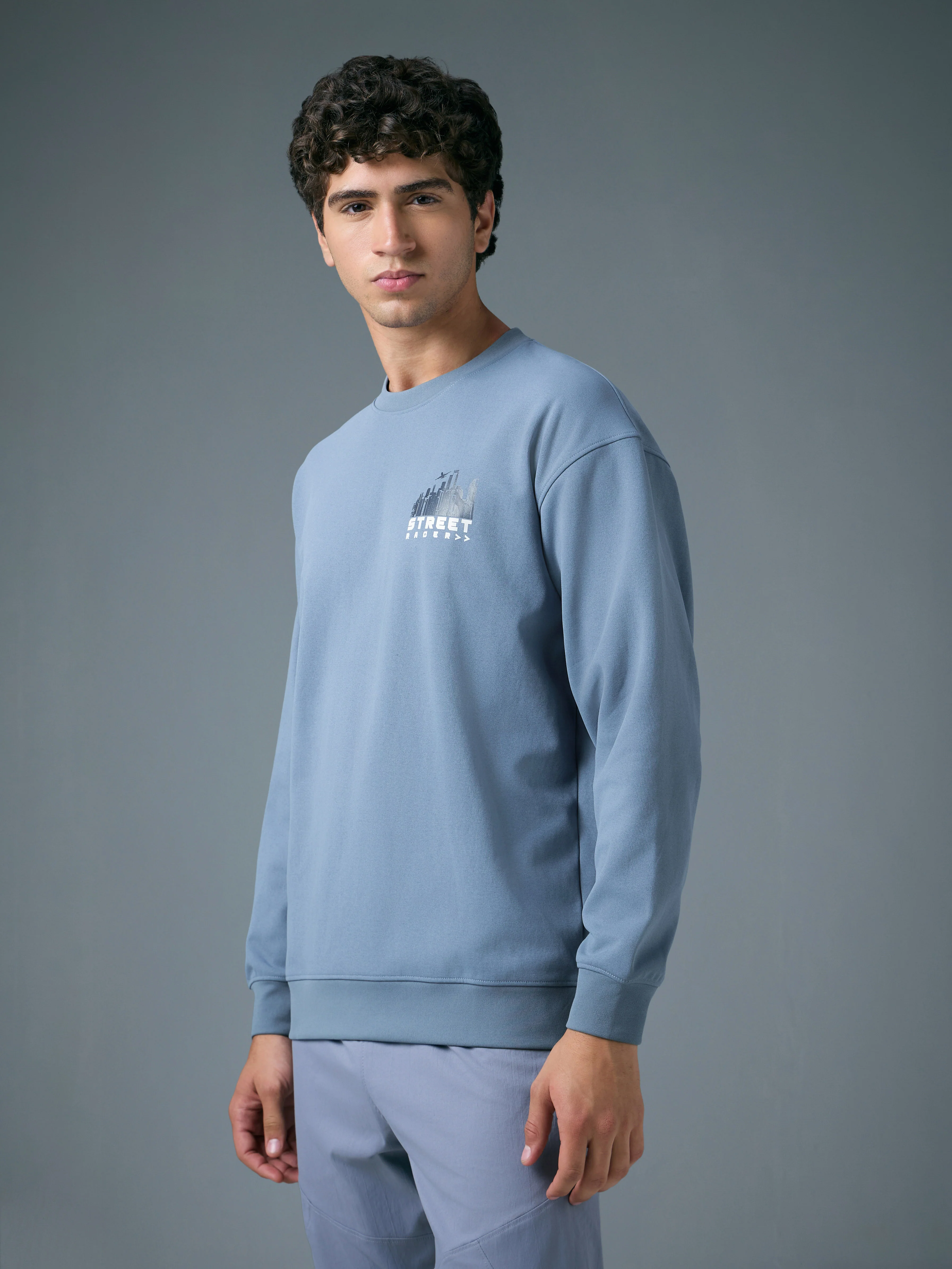 Men Printed Slim Fit Crew Neck Sweatshirt with ELASTO PLUS - Image 4