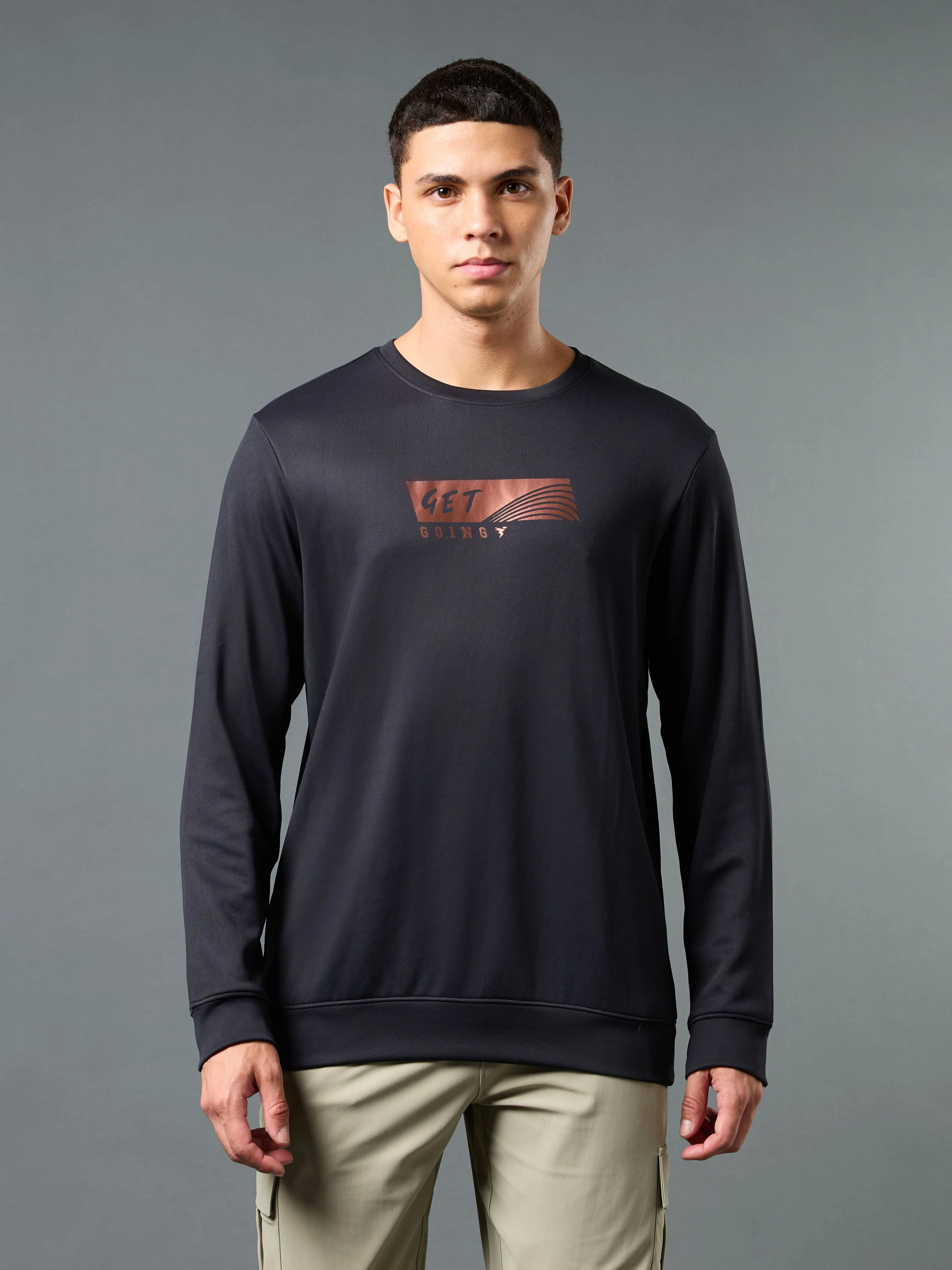 Men Printed Slim Fit Crew Neck Sweatshirt with ELASTO PLUS - Image 2