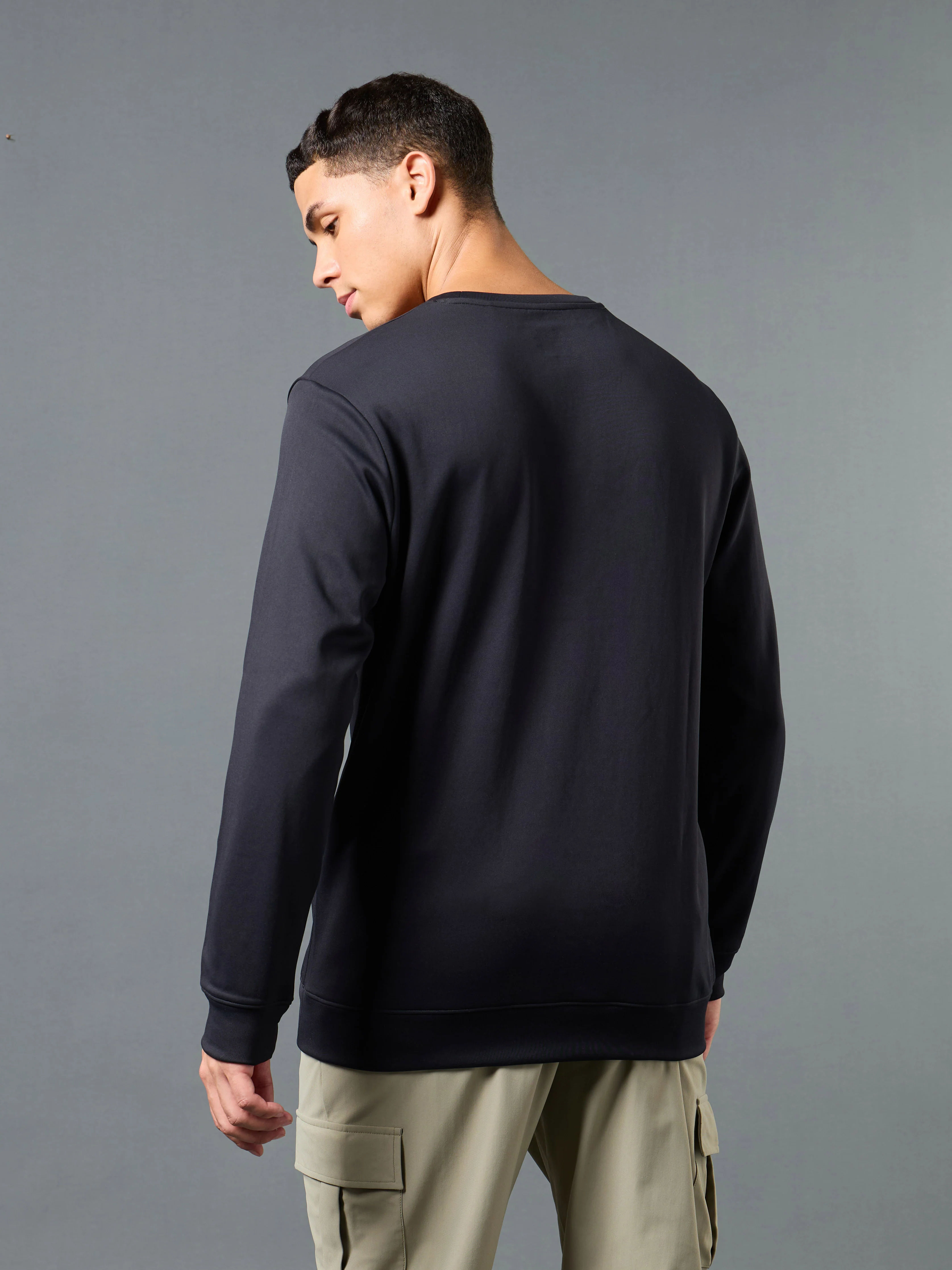 Men Printed Slim Fit Crew Neck Sweatshirt with ELASTO PLUS - Image 3