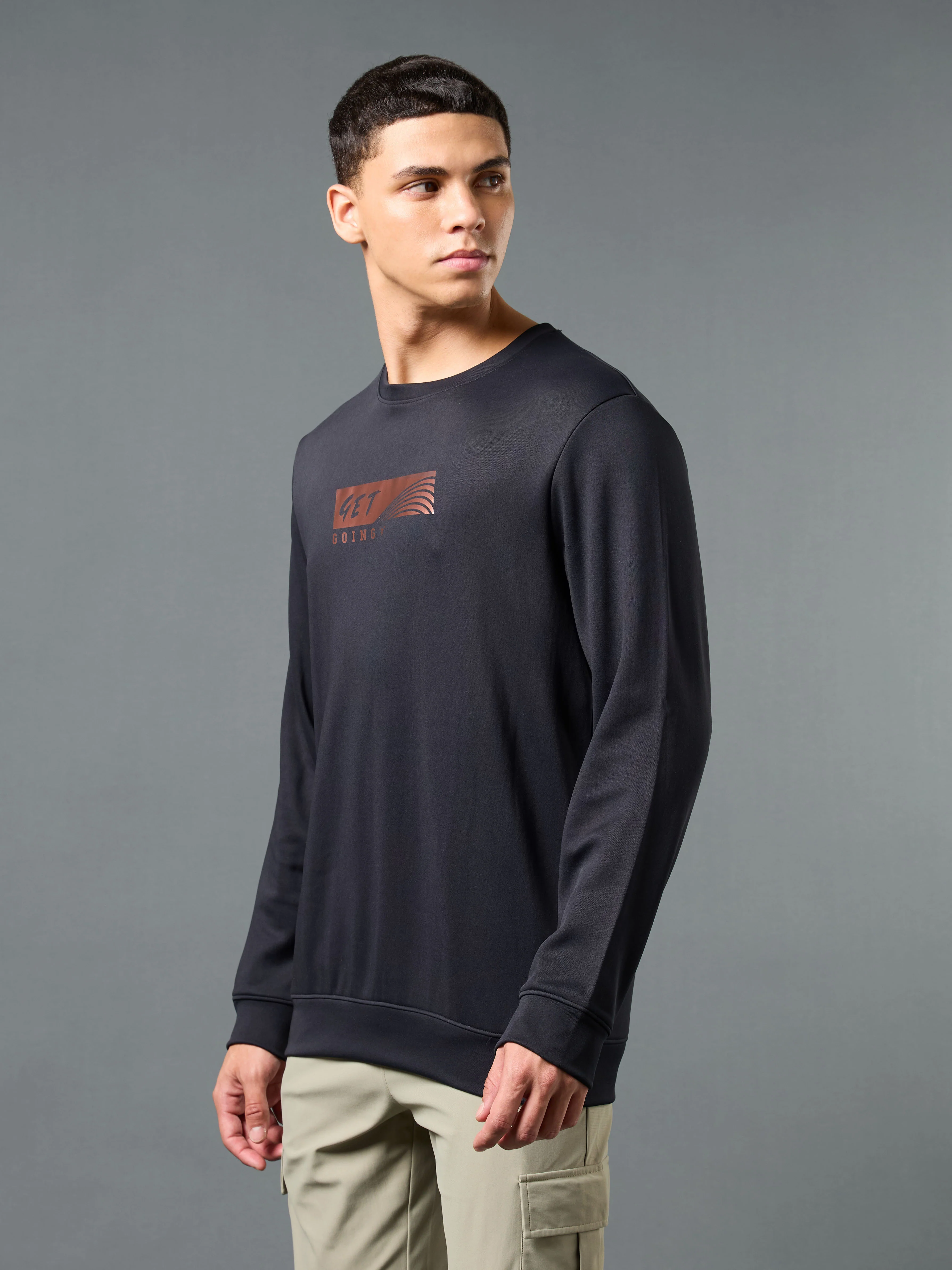 Men Printed Slim Fit Crew Neck Sweatshirt with ELASTO PLUS - Image 4