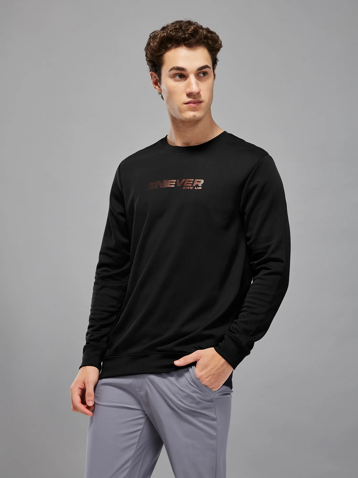 Men Printed Slim Fit Crew Neck Sweatshirt with ELASTO PLUS - Image 2