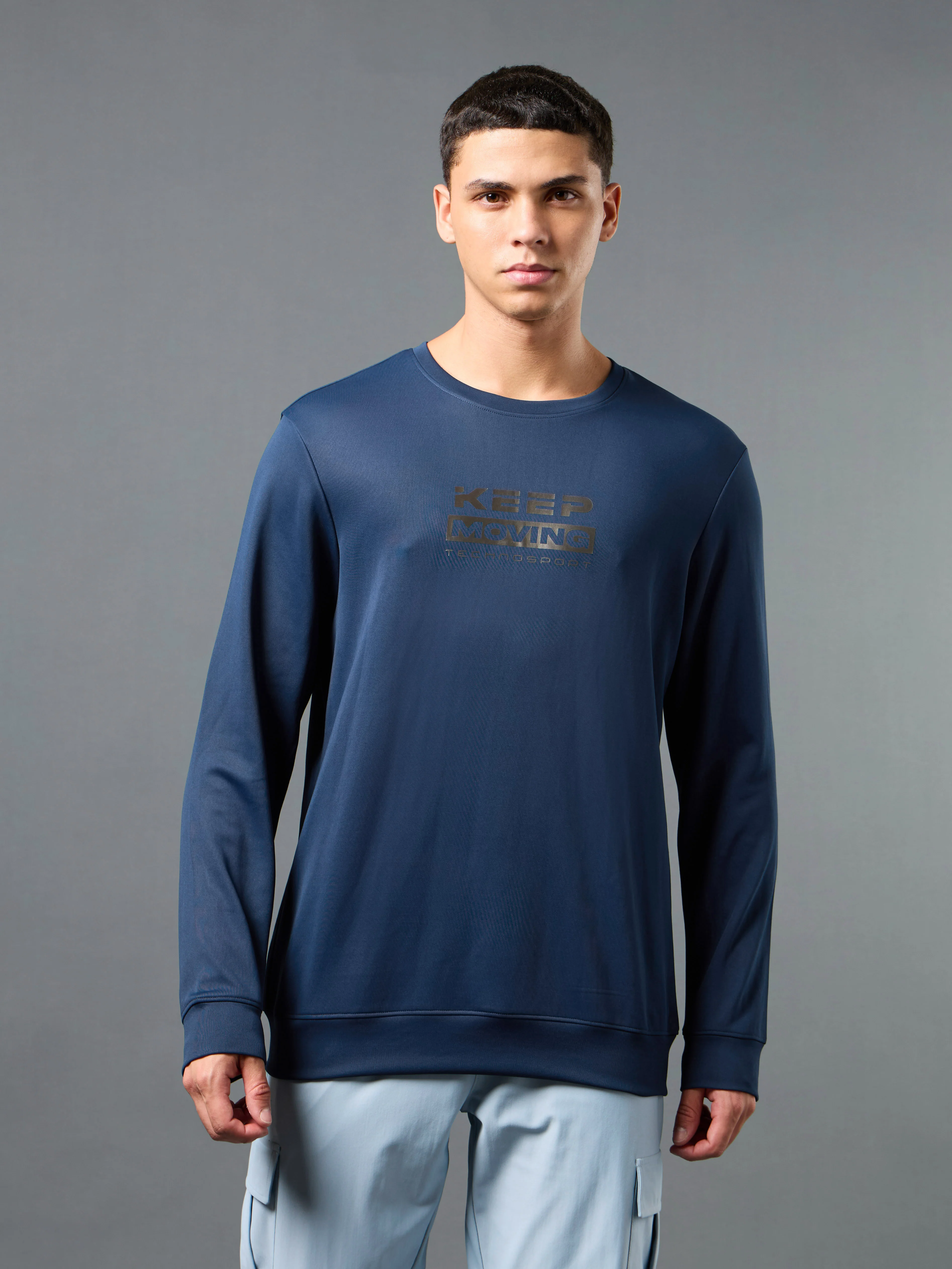 Men Printed Slim Fit Crew Neck Sweatshirt with ELASTO PLUS - Image 2